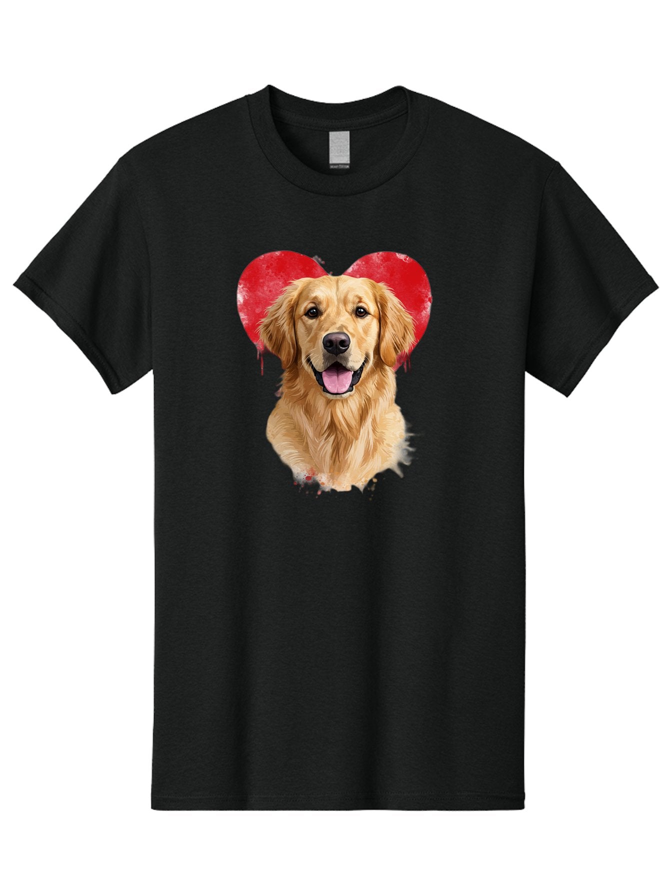 Golden-Retriever-With-Heart Men'S Graphic Tee, 100% Cotton, Comfortable Casual Summer Wear, Machine Washable, Golden Retriever, Dog Love, Red Heart, Dripping Paint, Cute Canine, Furry Friend, Heartwarming Moment, Loyal Companion, Happy Dog, Bac003