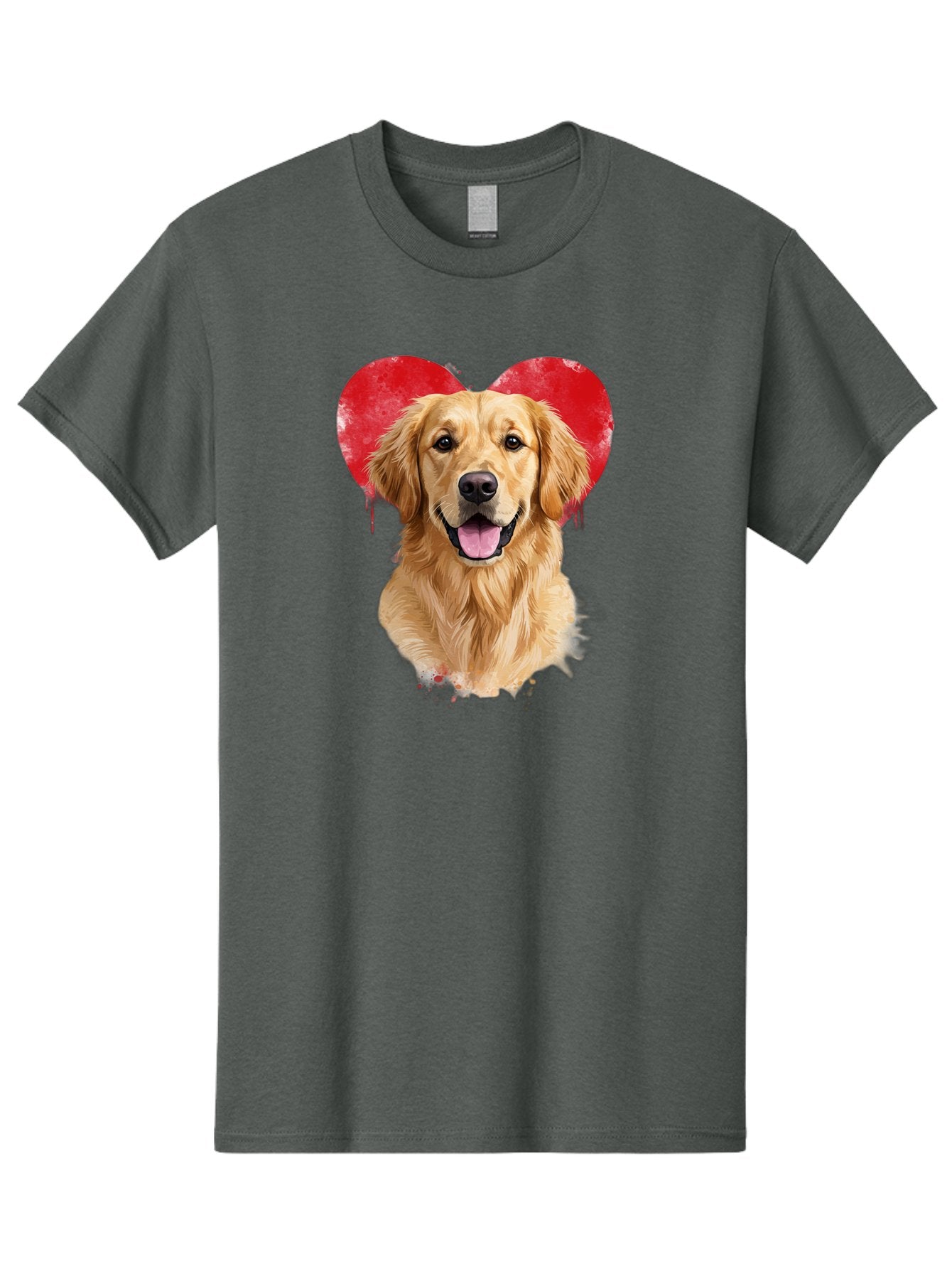 Golden-Retriever-With-Heart Men'S Graphic Tee, 100% Cotton, Comfortable Casual Summer Wear, Machine Washable, Golden Retriever, Dog Love, Red Heart, Dripping Paint, Cute Canine, Furry Friend, Heartwarming Moment, Loyal Companion, Happy Dog, Bac003 9