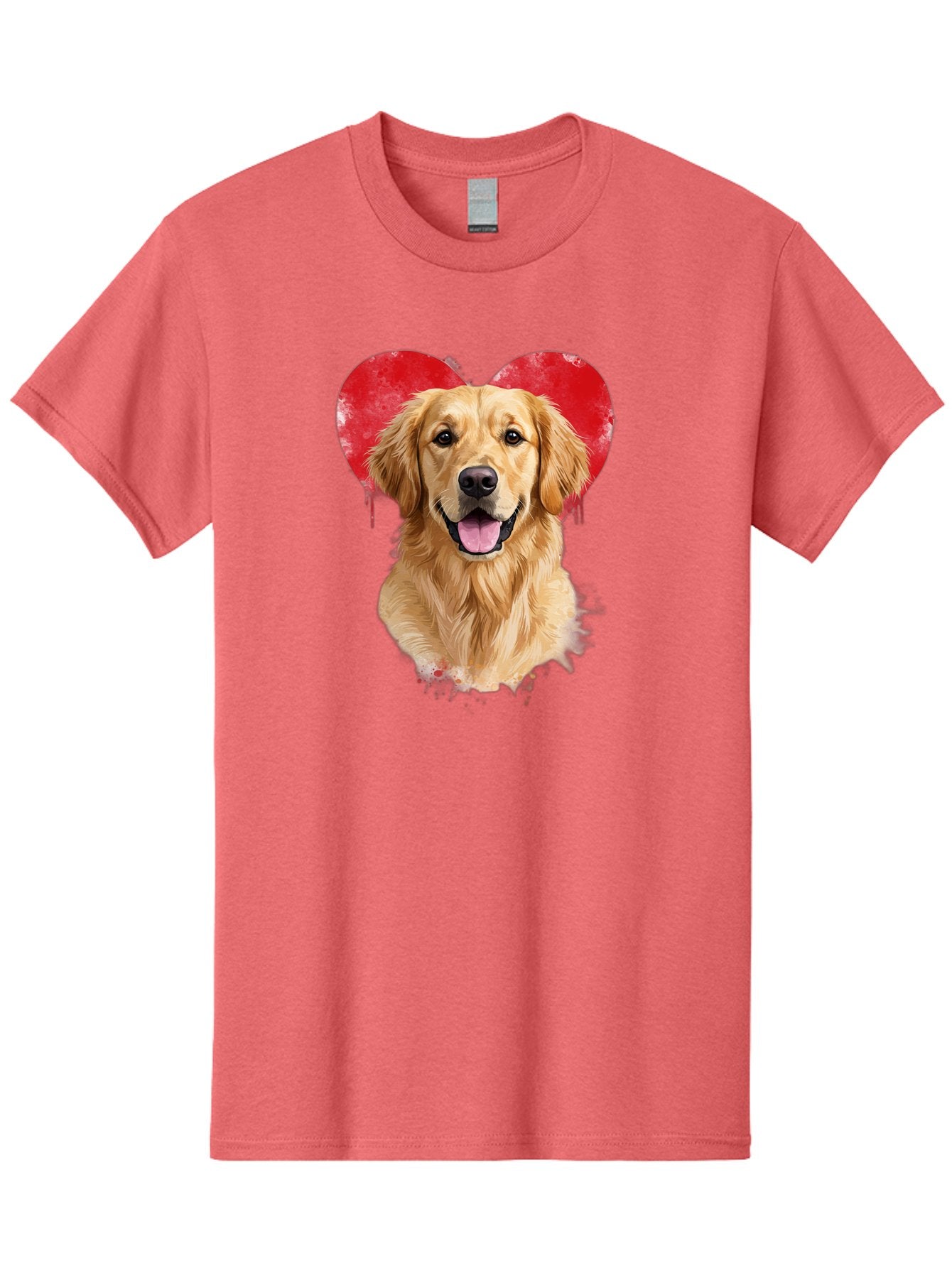 Golden-Retriever-With-Heart Men'S Graphic Tee, 100% Cotton, Comfortable Casual Summer Wear, Machine Washable, Golden Retriever, Dog Love, Red Heart, Dripping Paint, Cute Canine, Furry Friend, Heartwarming Moment, Loyal Companion, Happy Dog, Bac003 15