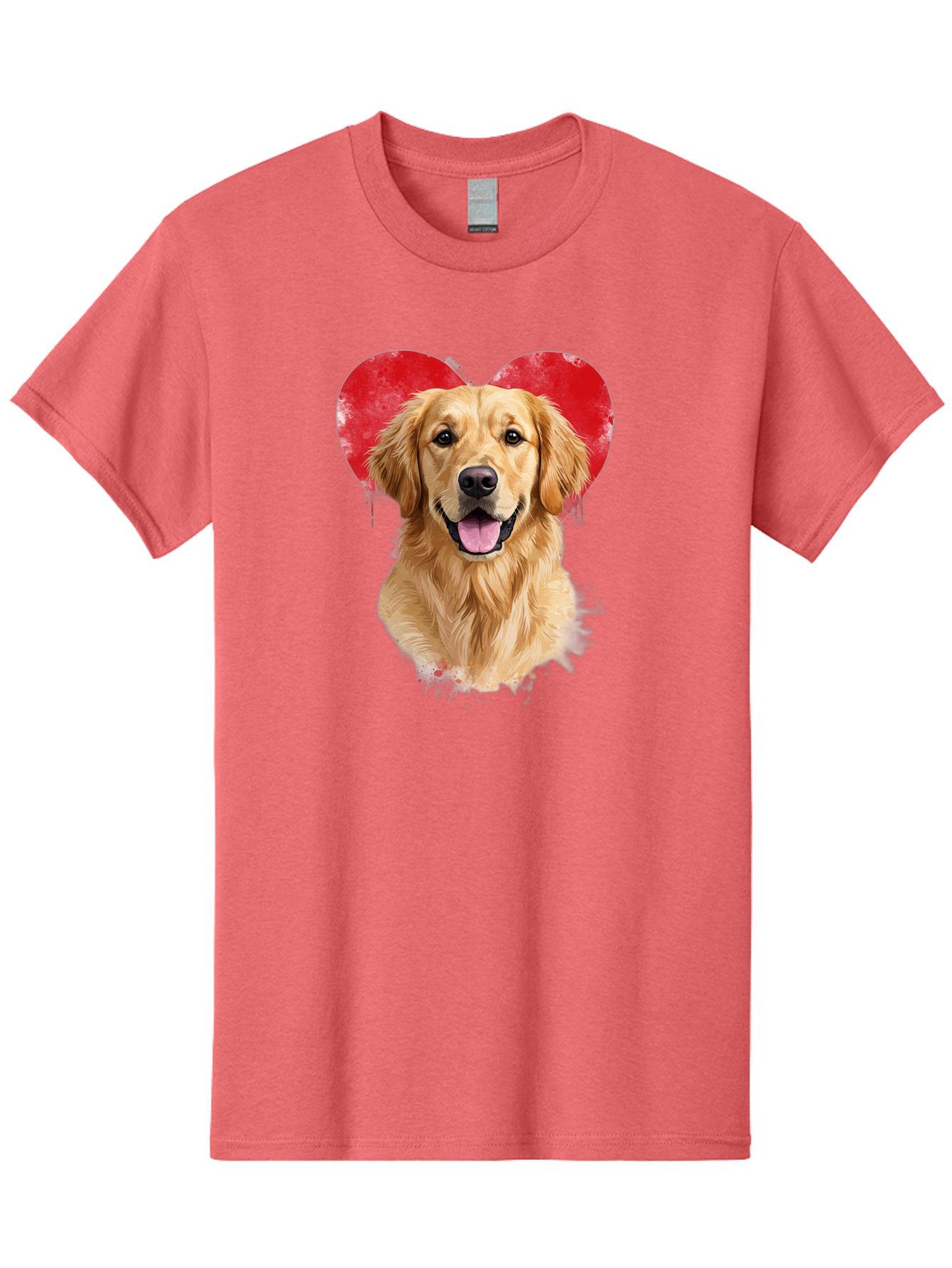 Golden-Retriever-With-Heart Men'S Graphic Tee, 100% Cotton, Comfortable Casual Summer Wear, Machine Washable, Golden Retriever, Dog Love, Red Heart, Dripping Paint, Cute Canine, Furry Friend, Heartwarming Moment, Loyal Companion, Happy Dog, Bac003