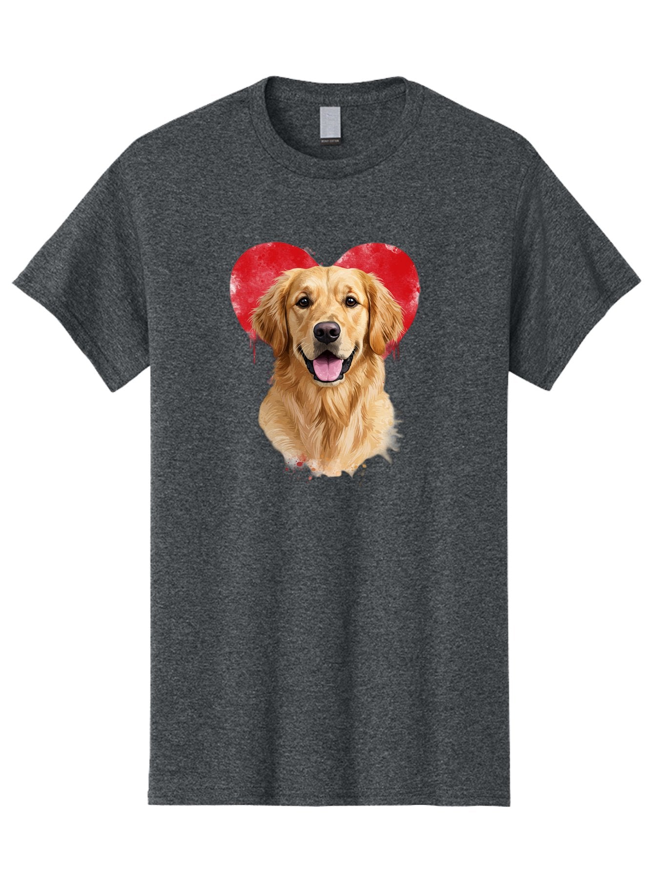 Golden-Retriever-With-Heart Men'S Graphic Tee, 100% Cotton, Comfortable Casual Summer Wear, Machine Washable, Golden Retriever, Dog Love, Red Heart, Dripping Paint, Cute Canine, Furry Friend, Heartwarming Moment, Loyal Companion, Happy Dog, Bac003 5