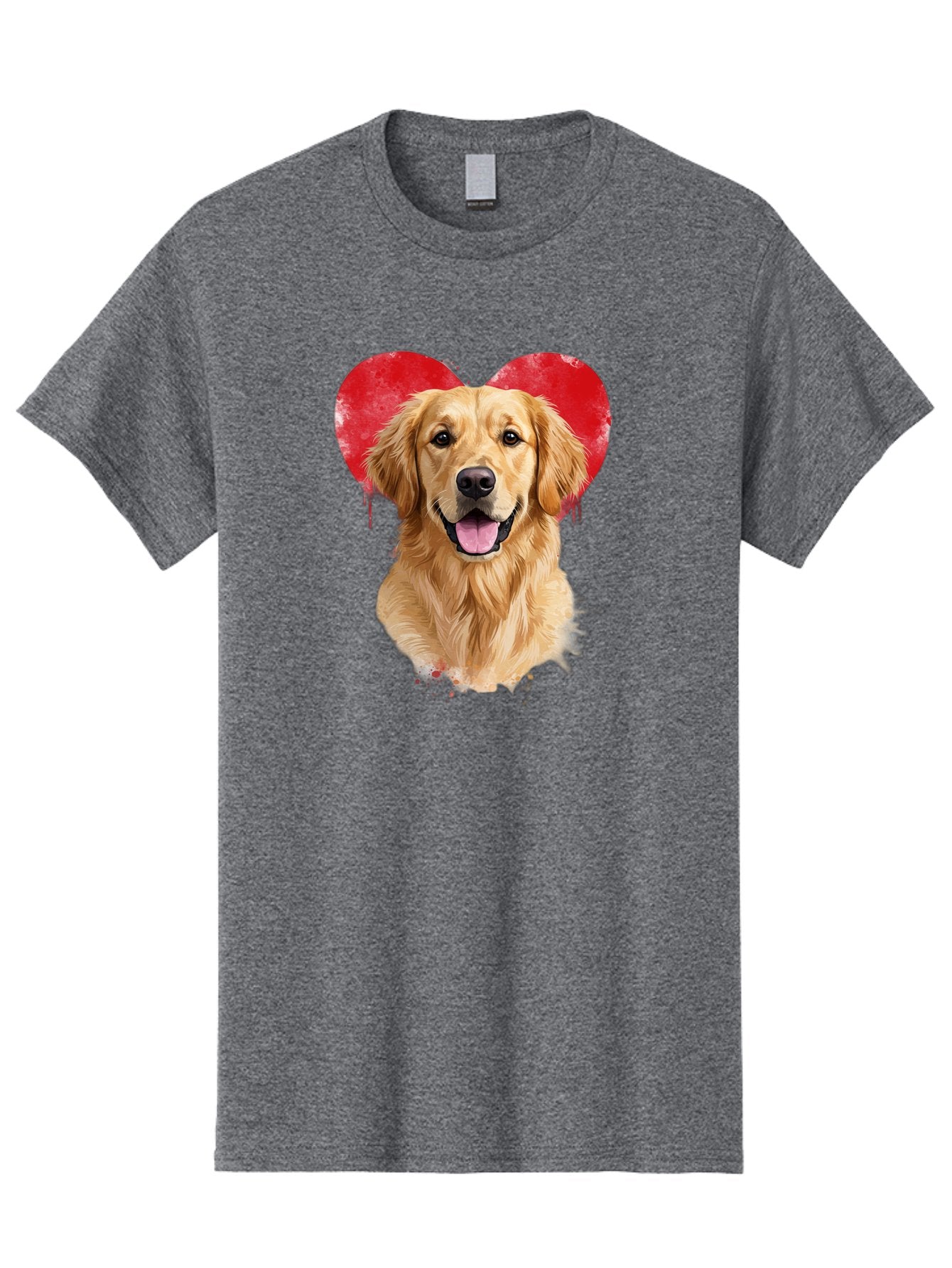 Golden-Retriever-With-Heart Men'S Graphic Tee, 100% Cotton, Comfortable Casual Summer Wear, Machine Washable, Golden Retriever, Dog Love, Red Heart, Dripping Paint, Cute Canine, Furry Friend, Heartwarming Moment, Loyal Companion, Happy Dog, Bac003 8