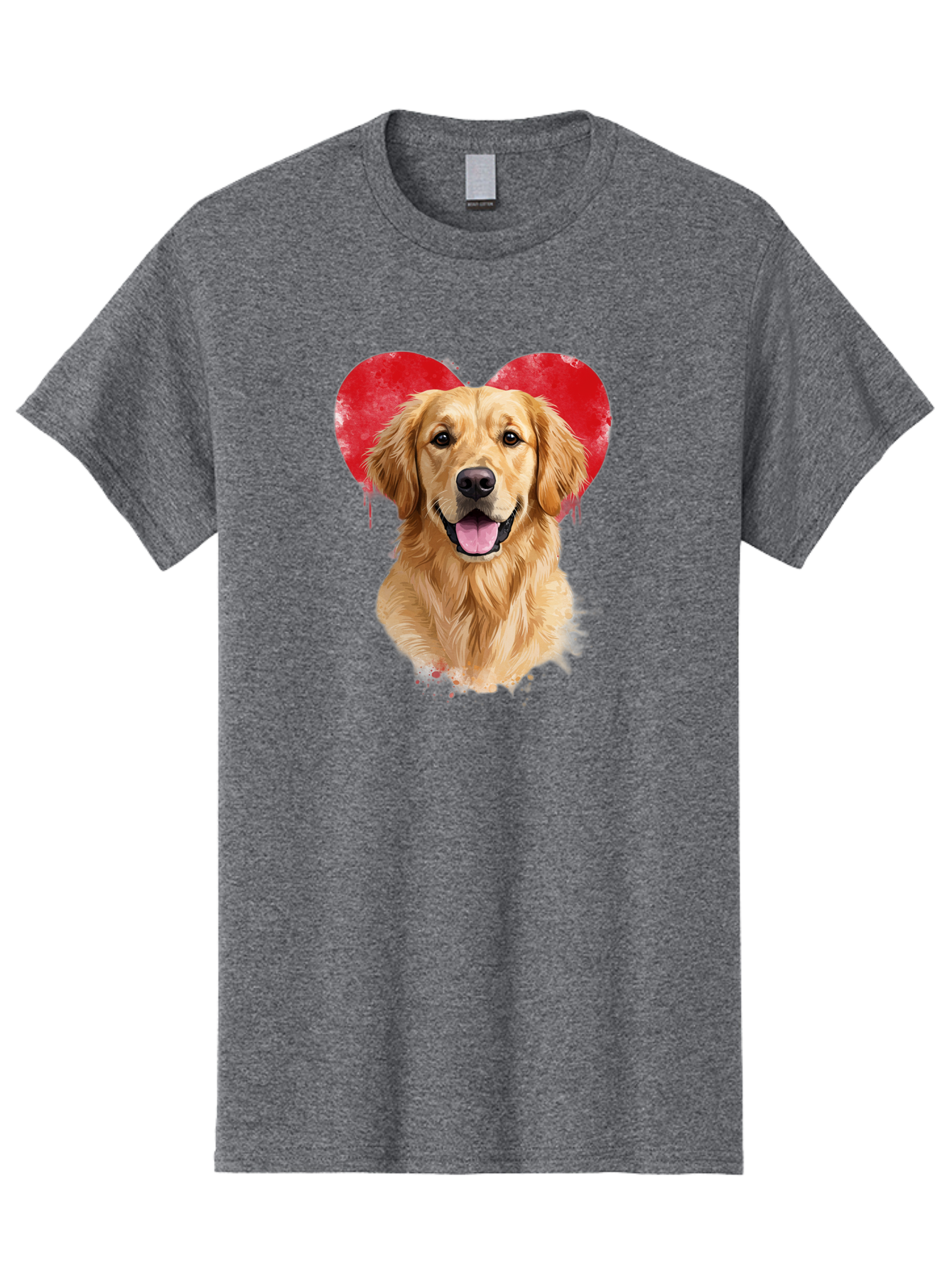 Golden-Retriever-With-Heart Men'S Graphic Tee, 100% Cotton, Comfortable Casual Summer Wear, Machine Washable, Golden Retriever, Dog Love, Red Heart, Dripping Paint, Cute Canine, Furry Friend, Heartwarming Moment, Loyal Companion, Happy Dog, Bac003 6