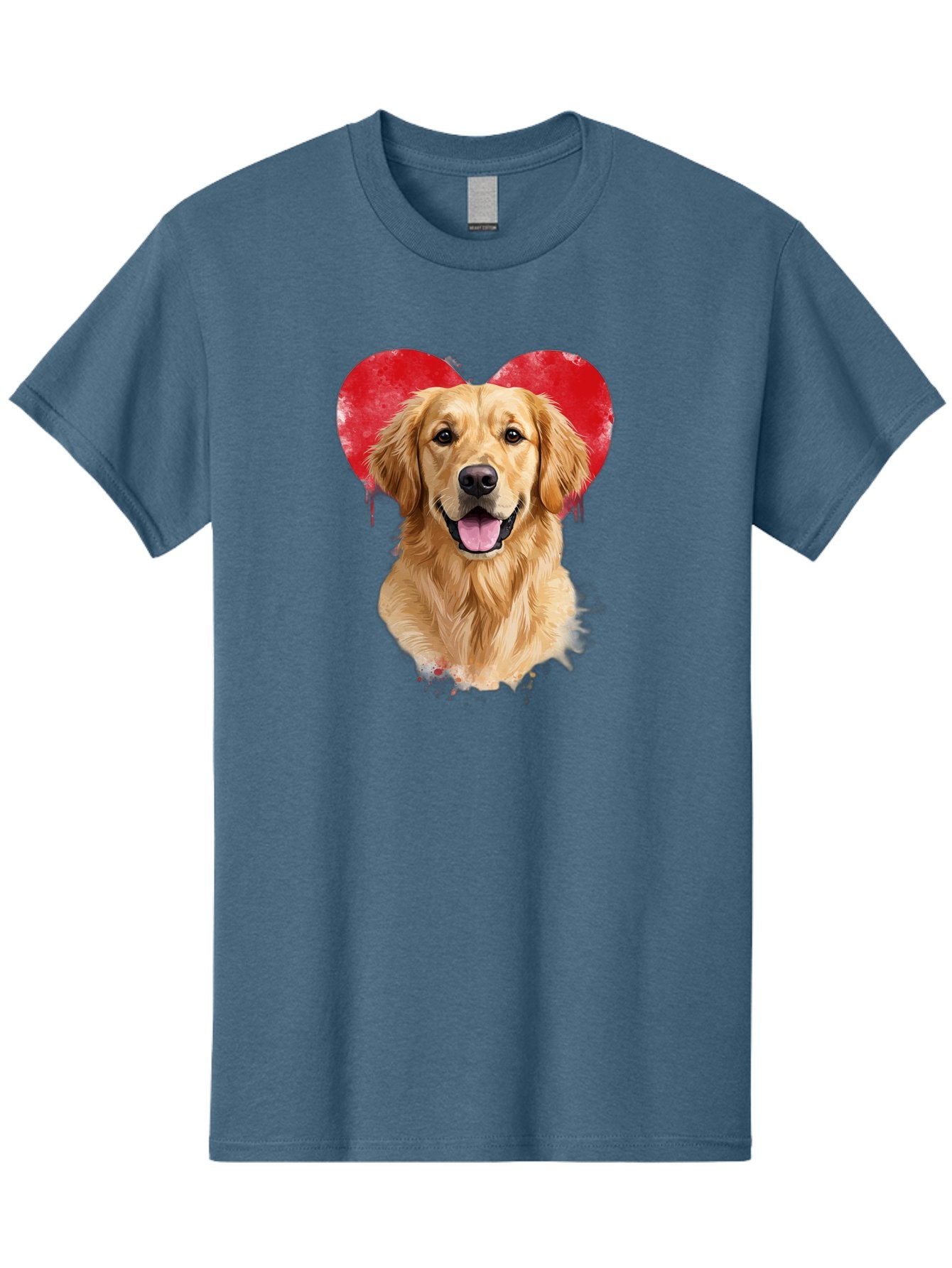 Golden-Retriever-With-Heart Men'S Graphic Tee, 100% Cotton, Comfortable Casual Summer Wear, Machine Washable, Golden Retriever, Dog Love, Red Heart, Dripping Paint, Cute Canine, Furry Friend, Heartwarming Moment, Loyal Companion, Happy Dog, Bac003 3