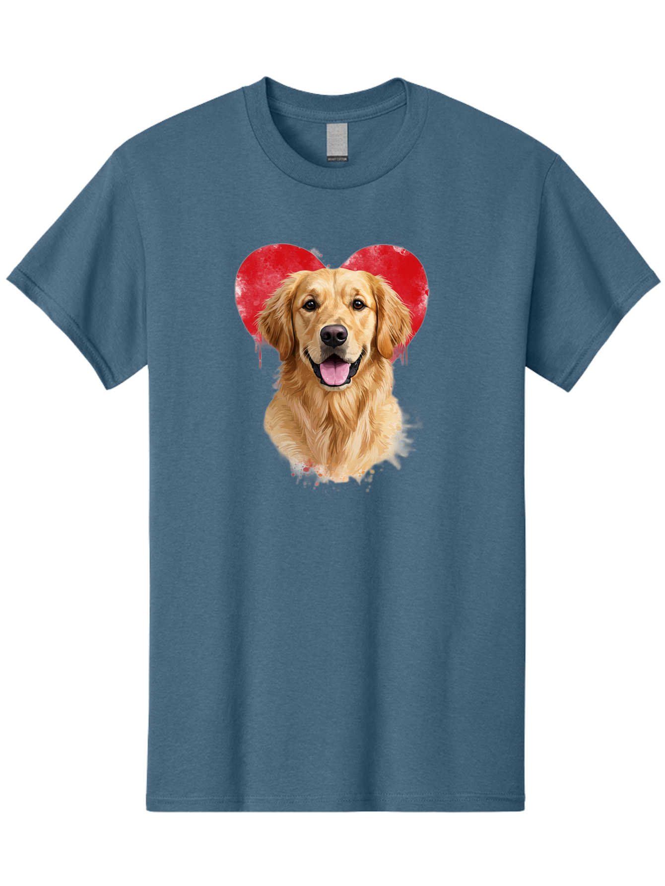 Golden-Retriever-With-Heart Men'S Graphic Tee, 100% Cotton, Comfortable Casual Summer Wear, Machine Washable, Golden Retriever, Dog Love, Red Heart, Dripping Paint, Cute Canine, Furry Friend, Heartwarming Moment, Loyal Companion, Happy Dog, Bac003 9