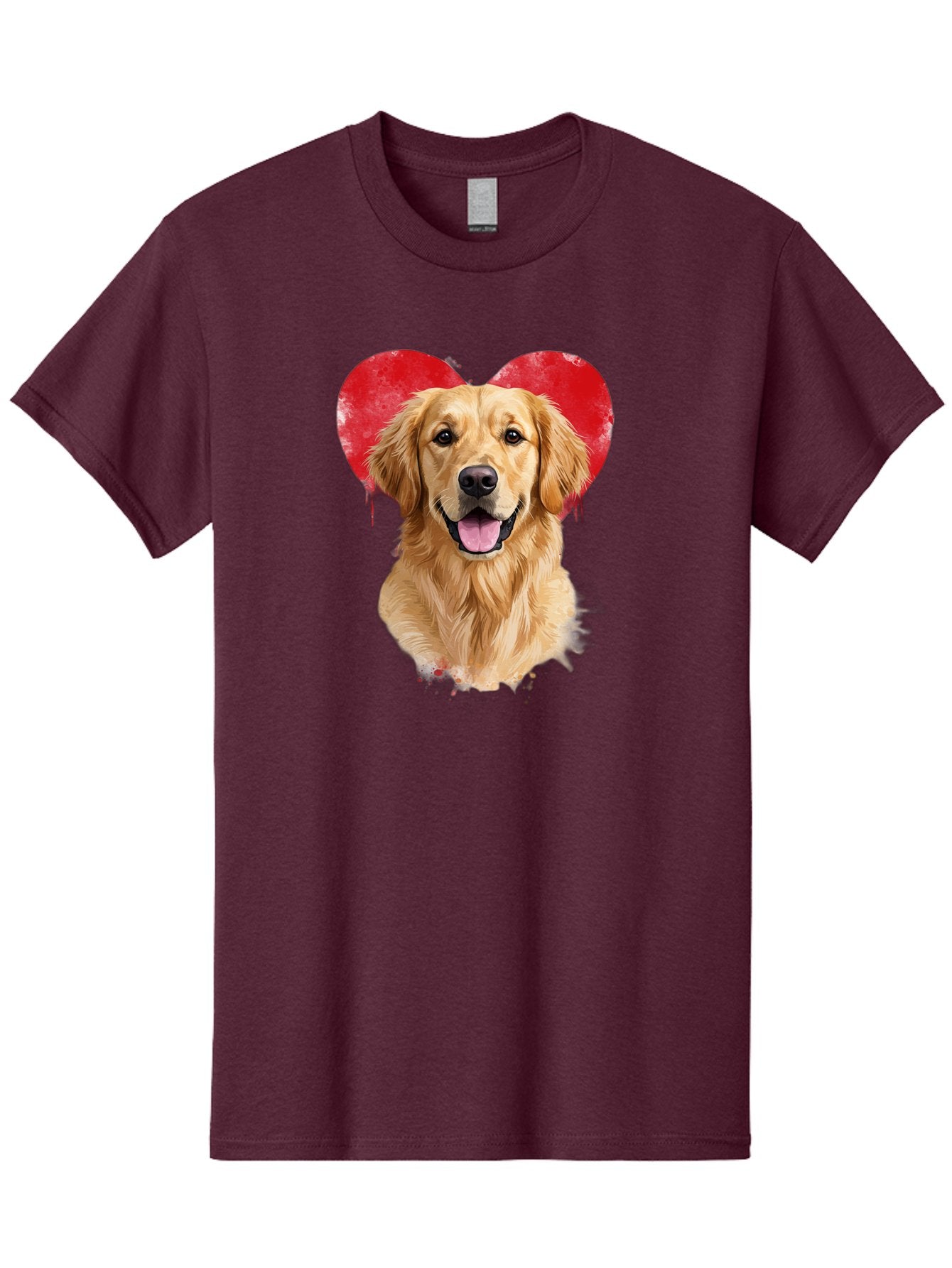 Golden-Retriever-With-Heart Men'S Graphic Tee, 100% Cotton, Comfortable Casual Summer Wear, Machine Washable, Golden Retriever, Dog Love, Red Heart, Dripping Paint, Cute Canine, Furry Friend, Heartwarming Moment, Loyal Companion, Happy Dog, Bac003 12