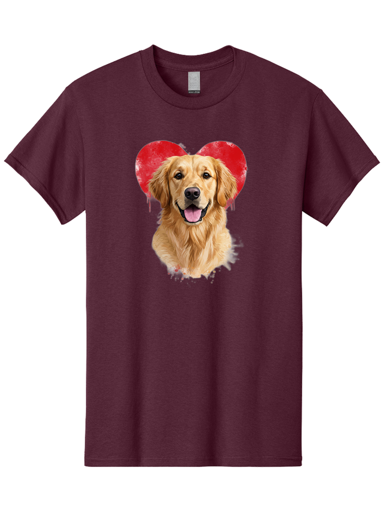 Golden-Retriever-With-Heart Men'S Graphic Tee, 100% Cotton, Comfortable Casual Summer Wear, Machine Washable, Golden Retriever, Dog Love, Red Heart, Dripping Paint, Cute Canine, Furry Friend, Heartwarming Moment, Loyal Companion, Happy Dog, Bac003 3