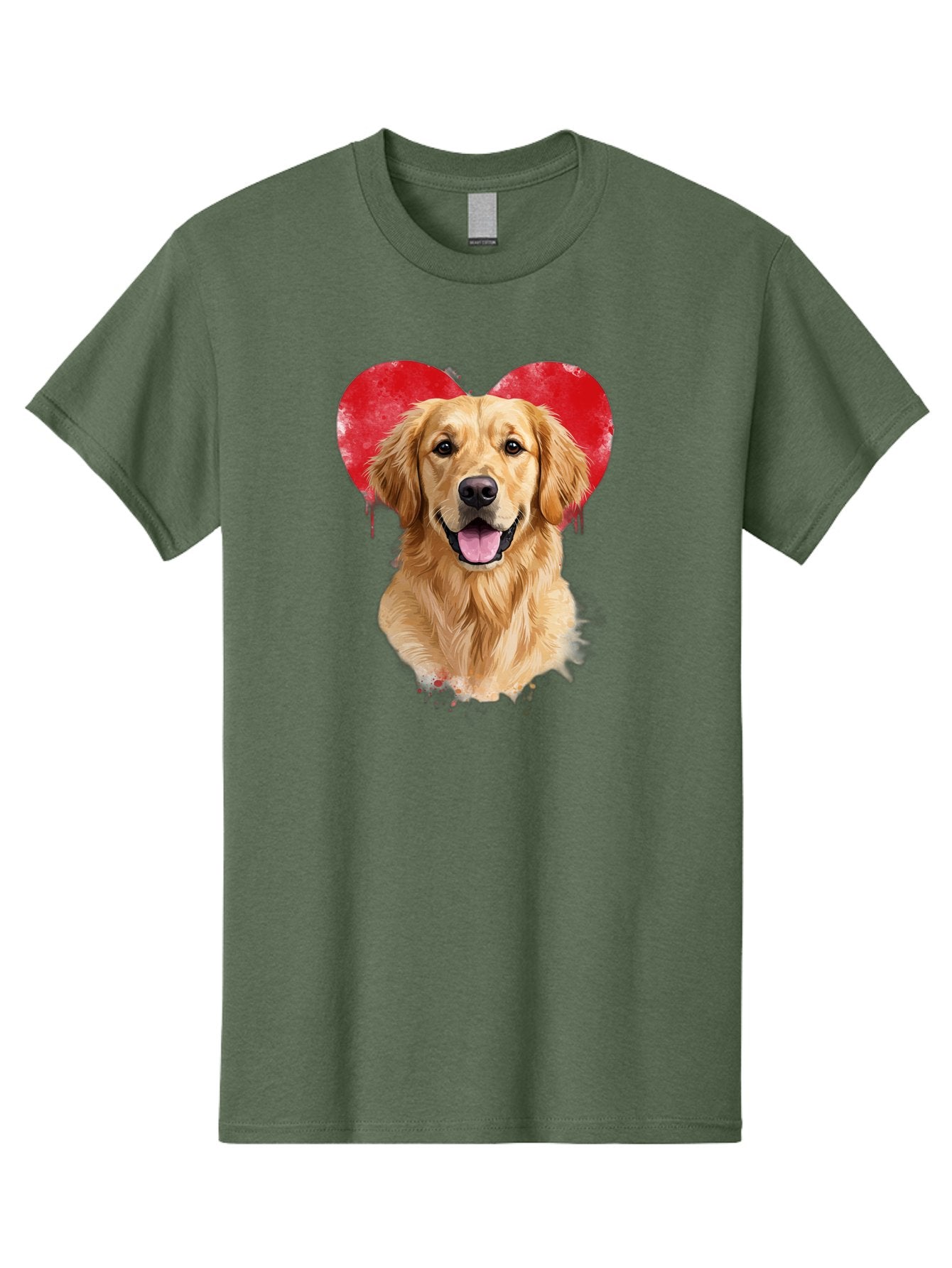 Golden-Retriever-With-Heart Men'S Graphic Tee, 100% Cotton, Comfortable Casual Summer Wear, Machine Washable, Golden Retriever, Dog Love, Red Heart, Dripping Paint, Cute Canine, Furry Friend, Heartwarming Moment, Loyal Companion, Happy Dog, Bac003 10