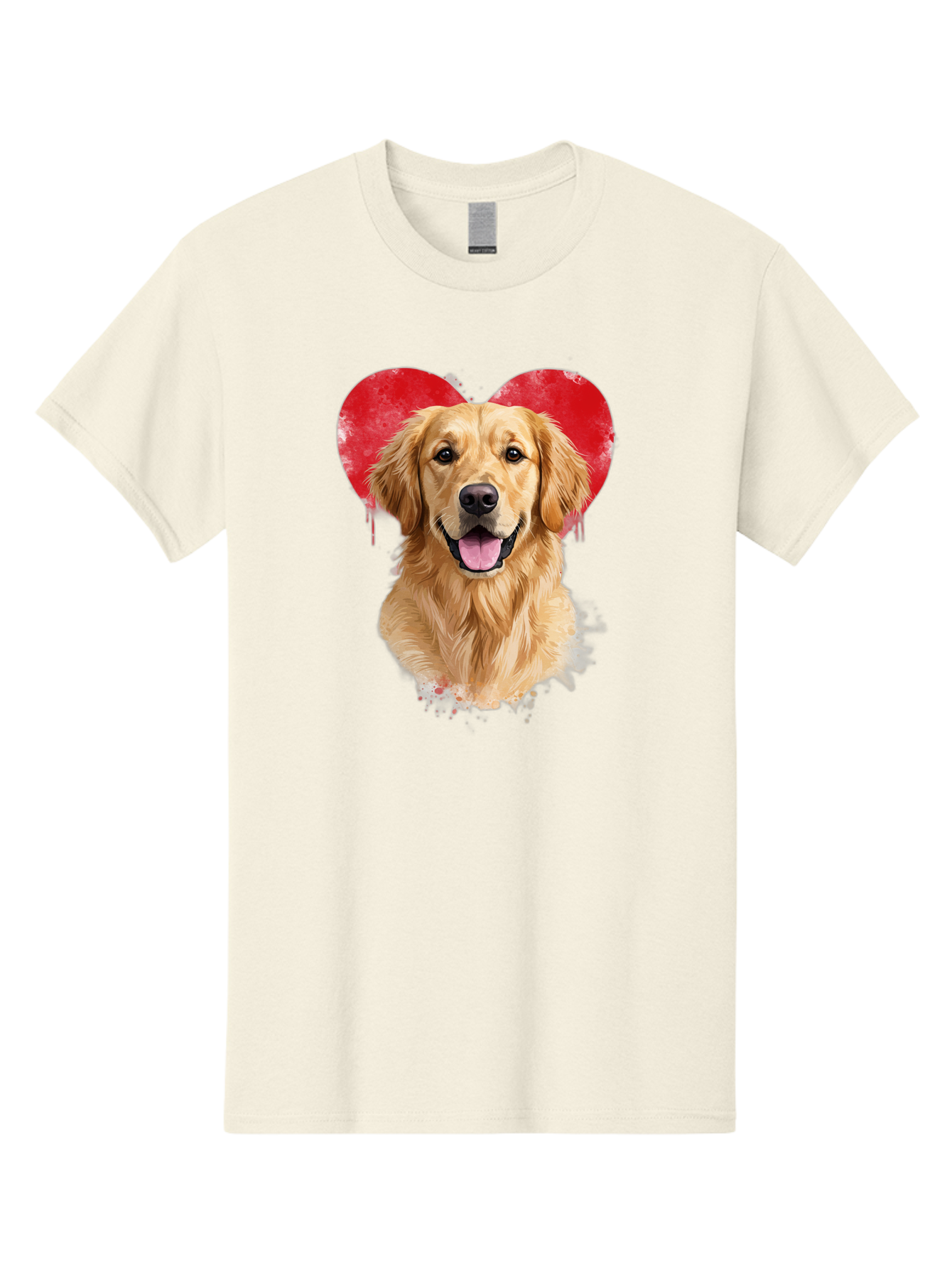 Golden-Retriever-With-Heart Men'S Graphic Tee, 100% Cotton, Comfortable Casual Summer Wear, Machine Washable, Golden Retriever, Dog Love, Red Heart, Dripping Paint, Cute Canine, Furry Friend, Heartwarming Moment, Loyal Companion, Happy Dog, Bac003