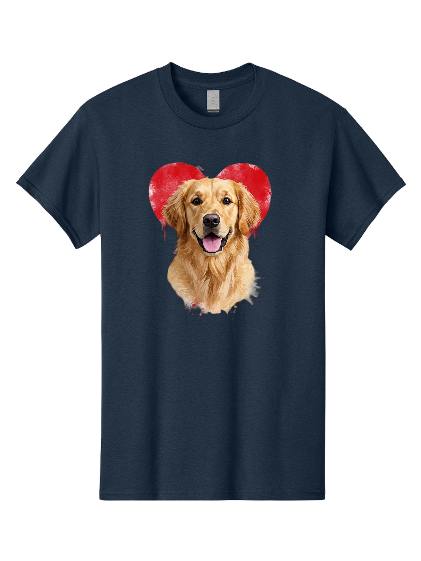 Golden-Retriever-With-Heart Men'S Graphic Tee, 100% Cotton, Comfortable Casual Summer Wear, Machine Washable, Golden Retriever, Dog Love, Red Heart, Dripping Paint, Cute Canine, Furry Friend, Heartwarming Moment, Loyal Companion, Happy Dog, Bac003 11