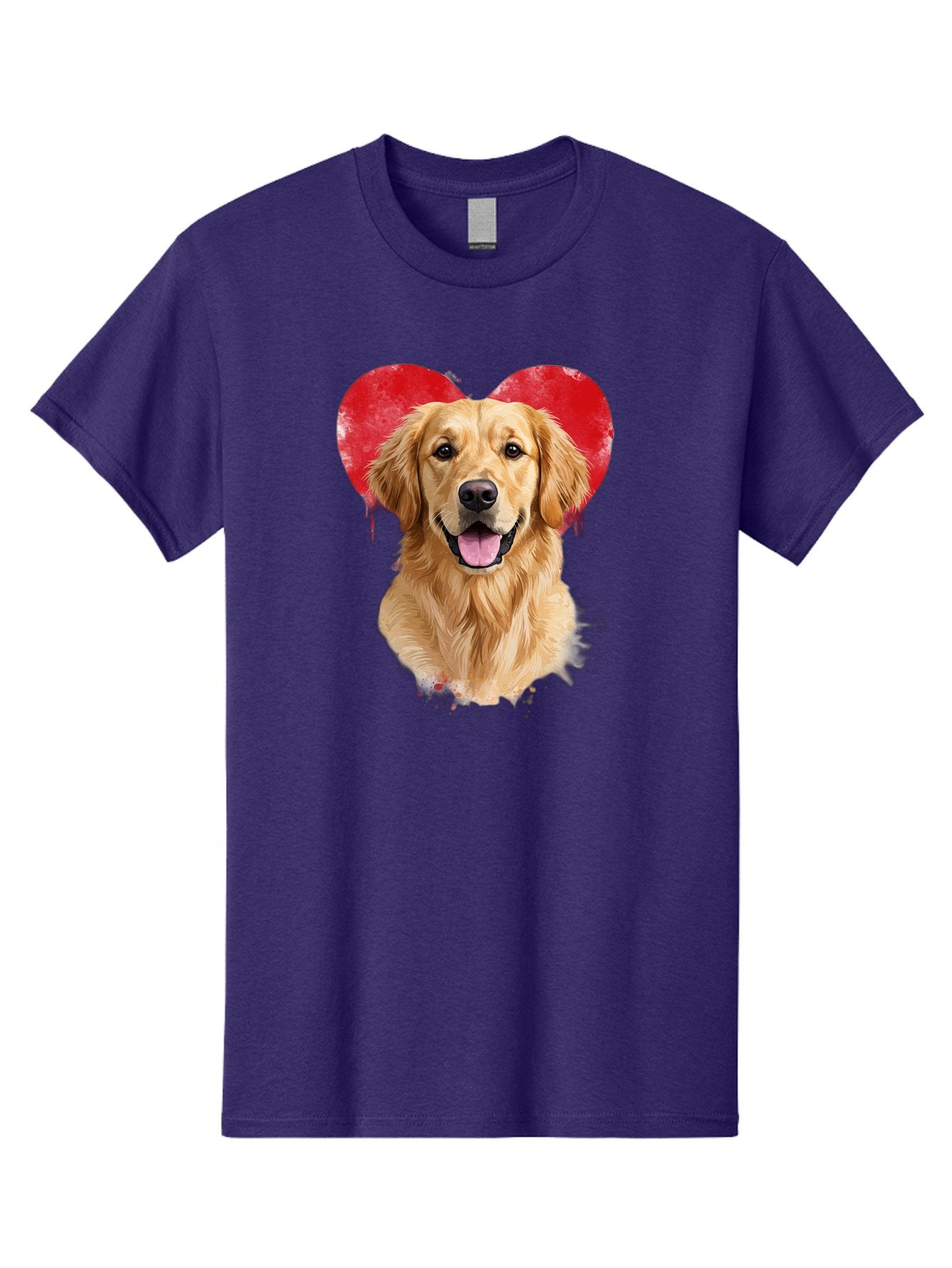 Golden-Retriever-With-Heart Men'S Graphic Tee, 100% Cotton, Comfortable Casual Summer Wear, Machine Washable, Golden Retriever, Dog Love, Red Heart, Dripping Paint, Cute Canine, Furry Friend, Heartwarming Moment, Loyal Companion, Happy Dog, Bac003