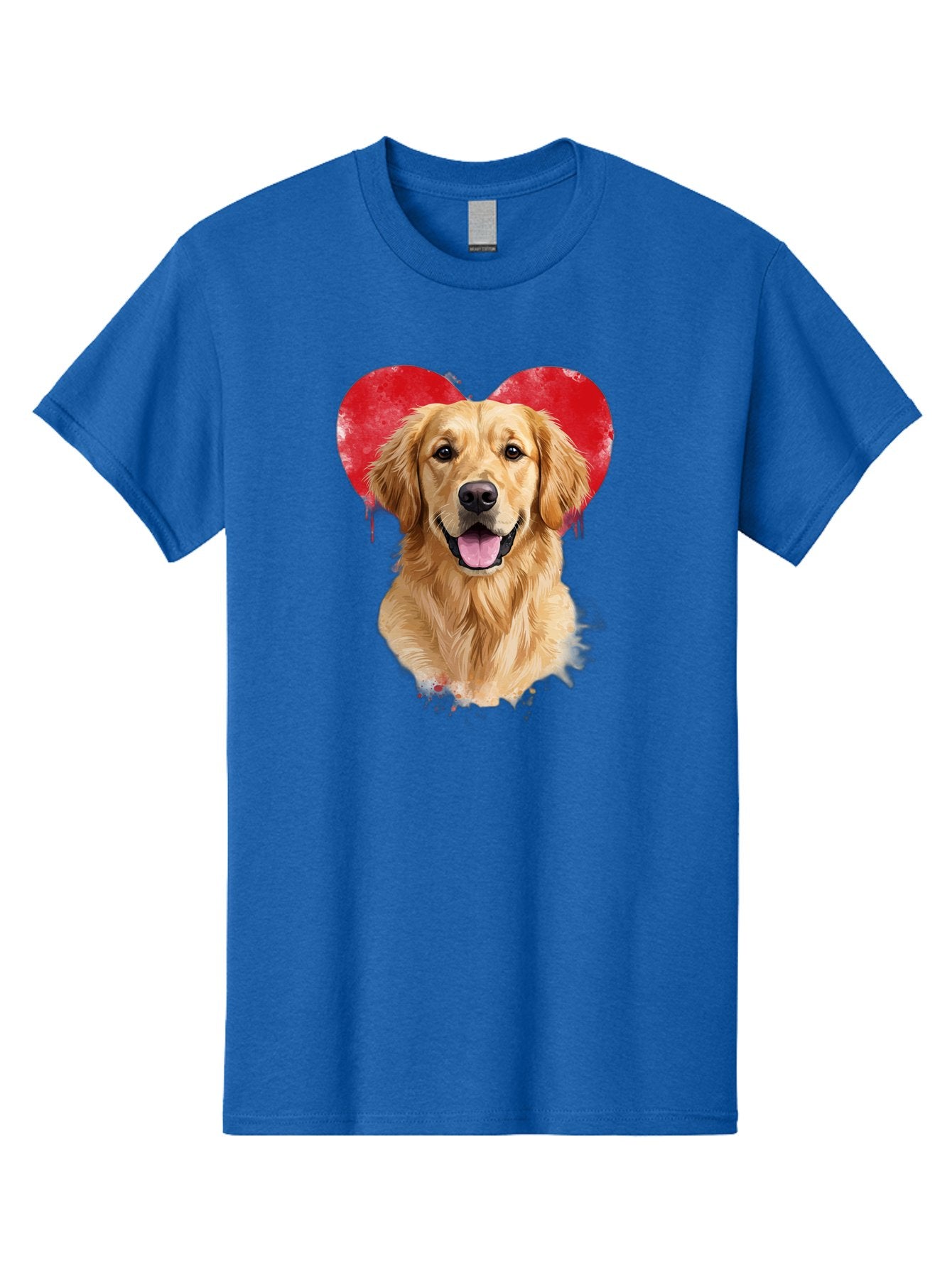 Golden-Retriever-With-Heart Men'S Graphic Tee, 100% Cotton, Comfortable Casual Summer Wear, Machine Washable, Golden Retriever, Dog Love, Red Heart, Dripping Paint, Cute Canine, Furry Friend, Heartwarming Moment, Loyal Companion, Happy Dog, Bac003 6