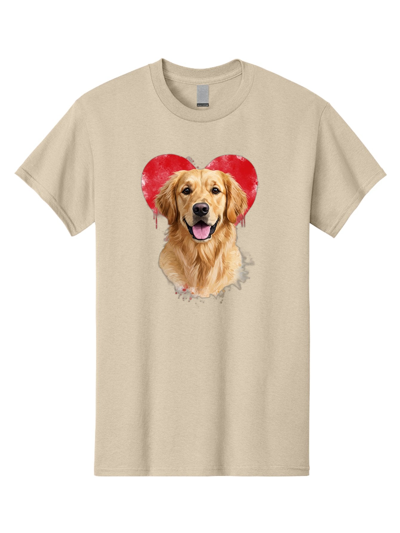 Golden-Retriever-With-Heart Men'S Graphic Tee, 100% Cotton, Comfortable Casual Summer Wear, Machine Washable, Golden Retriever, Dog Love, Red Heart, Dripping Paint, Cute Canine, Furry Friend, Heartwarming Moment, Loyal Companion, Happy Dog, Bac003 4
