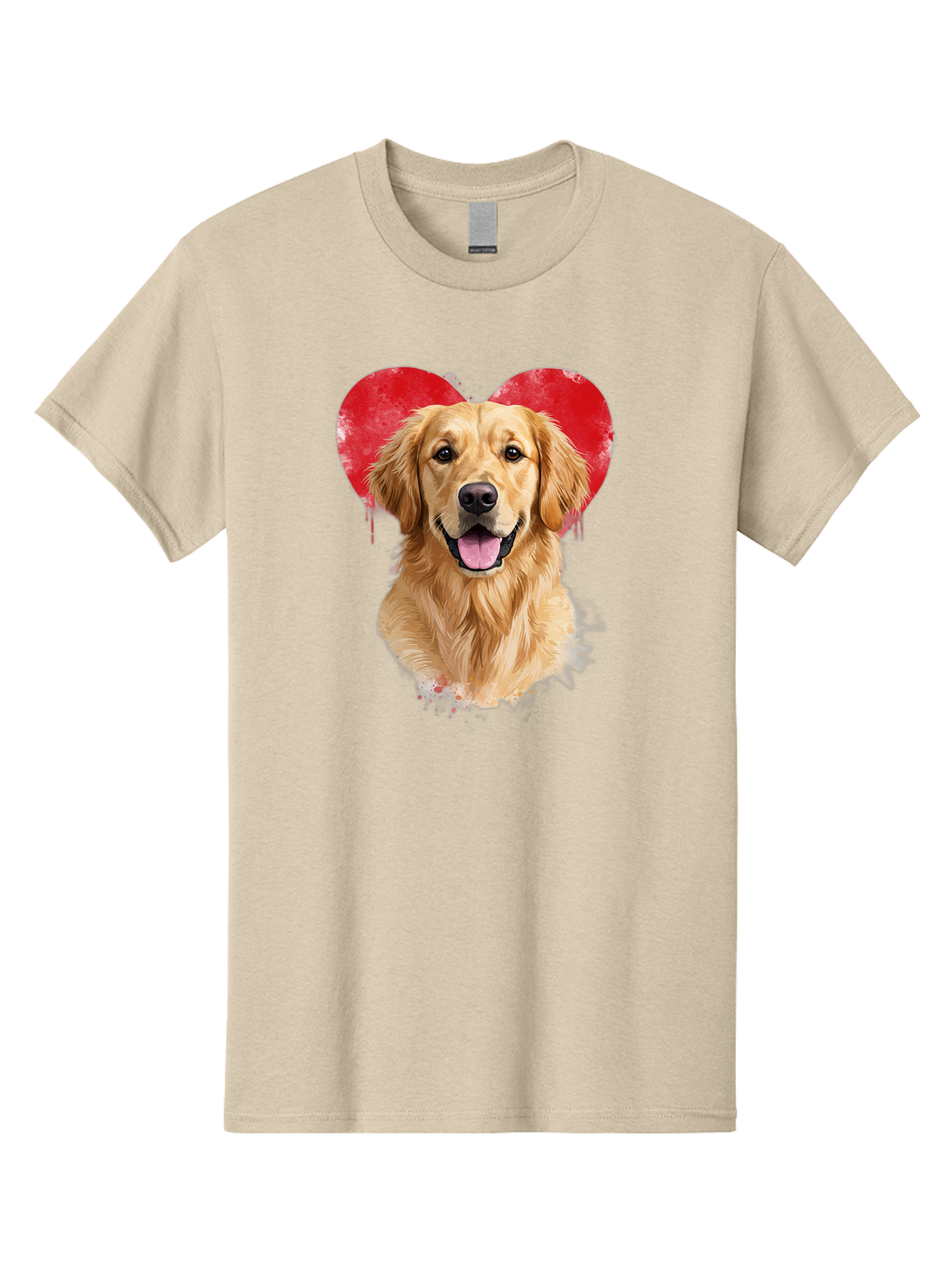 Golden-Retriever-With-Heart Men'S Graphic Tee, 100% Cotton, Comfortable Casual Summer Wear, Machine Washable, Golden Retriever, Dog Love, Red Heart, Dripping Paint, Cute Canine, Furry Friend, Heartwarming Moment, Loyal Companion, Happy Dog, Bac003 12