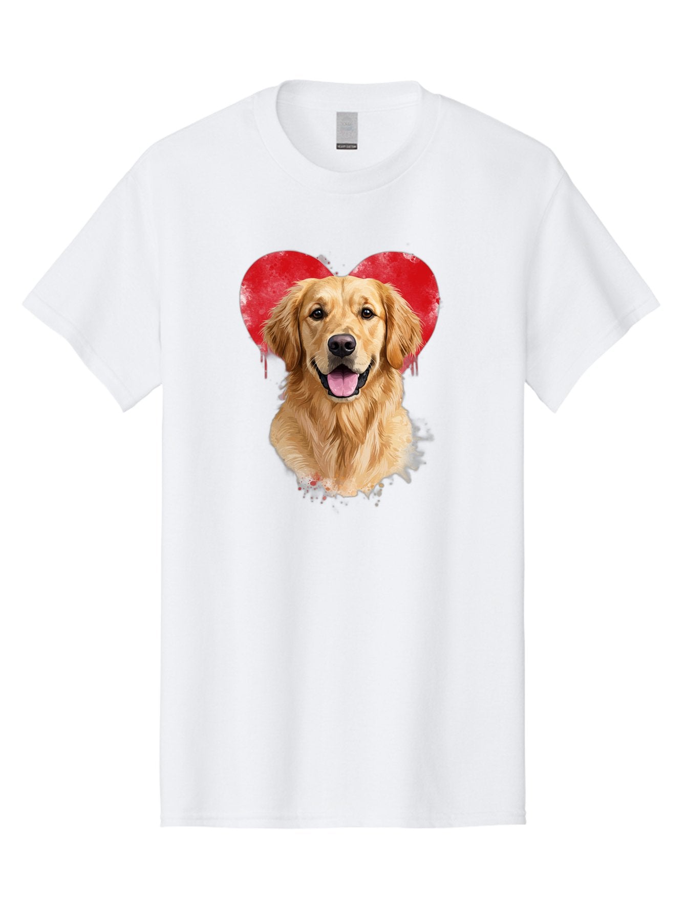 Golden-Retriever-With-Heart Men'S Graphic Tee, 100% Cotton, Comfortable Casual Summer Wear, Machine Washable, Golden Retriever, Dog Love, Red Heart, Dripping Paint, Cute Canine, Furry Friend, Heartwarming Moment, Loyal Companion, Happy Dog, Bac003 7