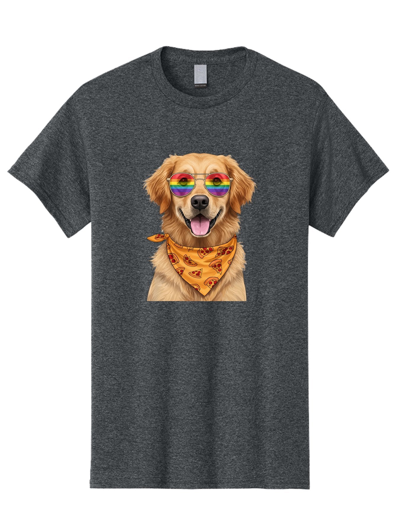 Golden-Retriever-With-Sunglasses-1 Men'S Graphic Tee, 100% Cotton, Comfortable Casual Summer Wear, Machine Washable, Funny Dog, Golden Retriever, Rainbow Sunglasses, Trendy Accessories, Pizza Bandana, Cool Canine, Playful Pet Bac004 9