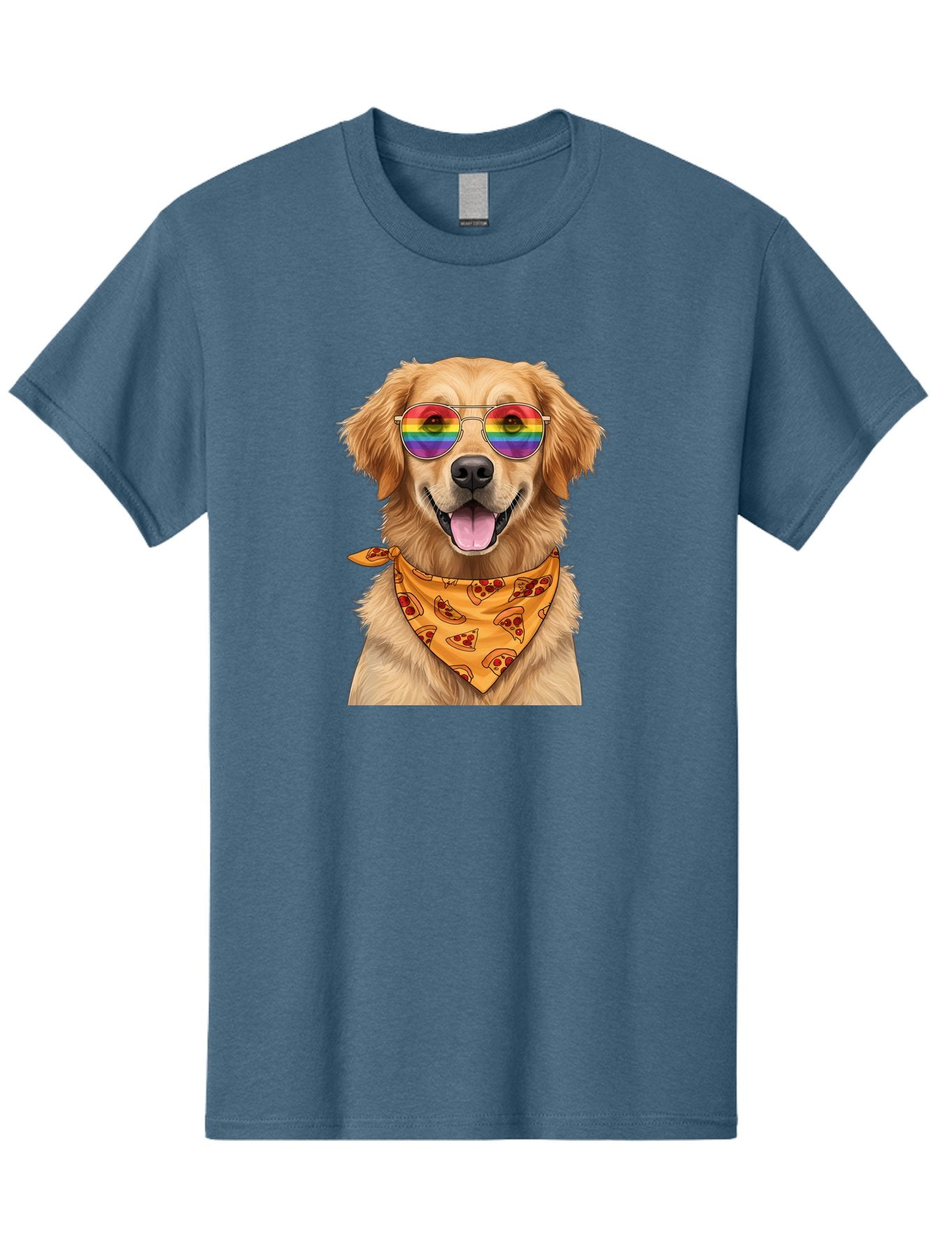 Golden-Retriever-With-Sunglasses-1 Men'S Graphic Tee, 100% Cotton, Comfortable Casual Summer Wear, Machine Washable, Funny Dog, Golden Retriever, Rainbow Sunglasses, Trendy Accessories, Pizza Bandana, Cool Canine, Playful Pet Bac004 6
