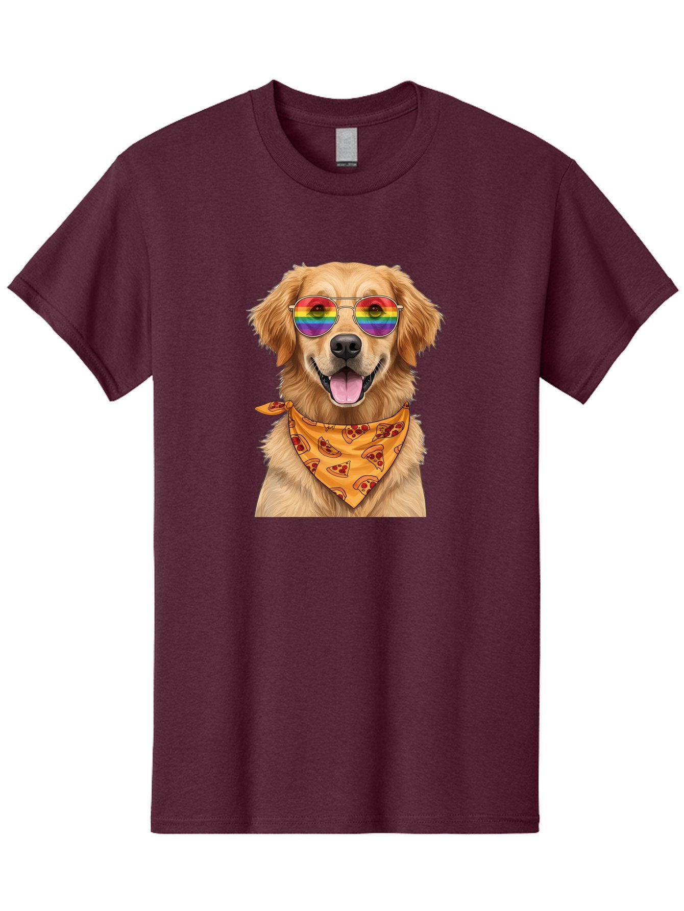 Golden-Retriever-With-Sunglasses-1 Men'S Graphic Tee, 100% Cotton, Comfortable Casual Summer Wear, Machine Washable, Funny Dog, Golden Retriever, Rainbow Sunglasses, Trendy Accessories, Pizza Bandana, Cool Canine, Playful Pet Bac004 7