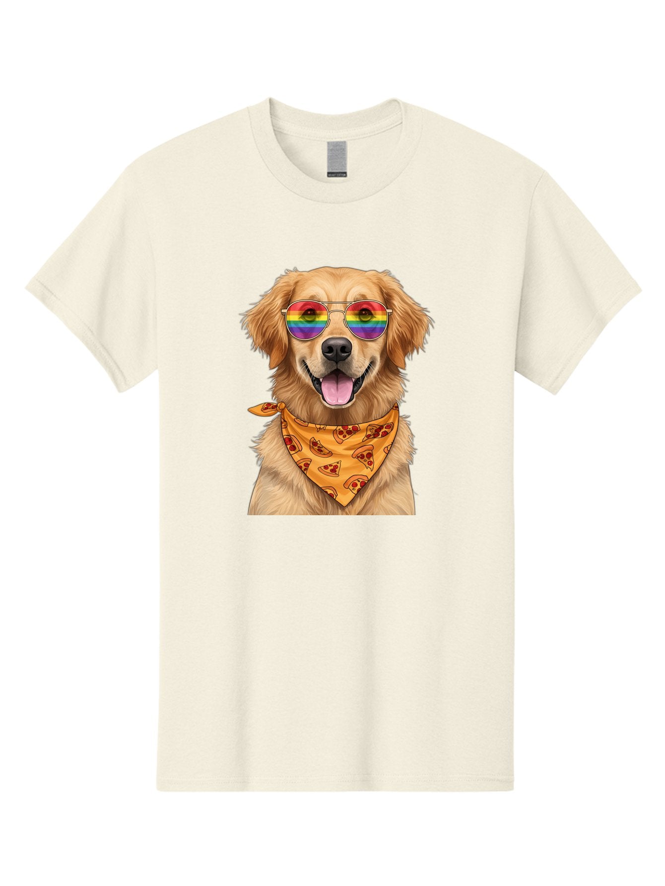 Golden-Retriever-With-Sunglasses-1 Men'S Graphic Tee, 100% Cotton, Comfortable Casual Summer Wear, Machine Washable, Funny Dog, Golden Retriever, Rainbow Sunglasses, Trendy Accessories, Pizza Bandana, Cool Canine, Playful Pet Bac004 3
