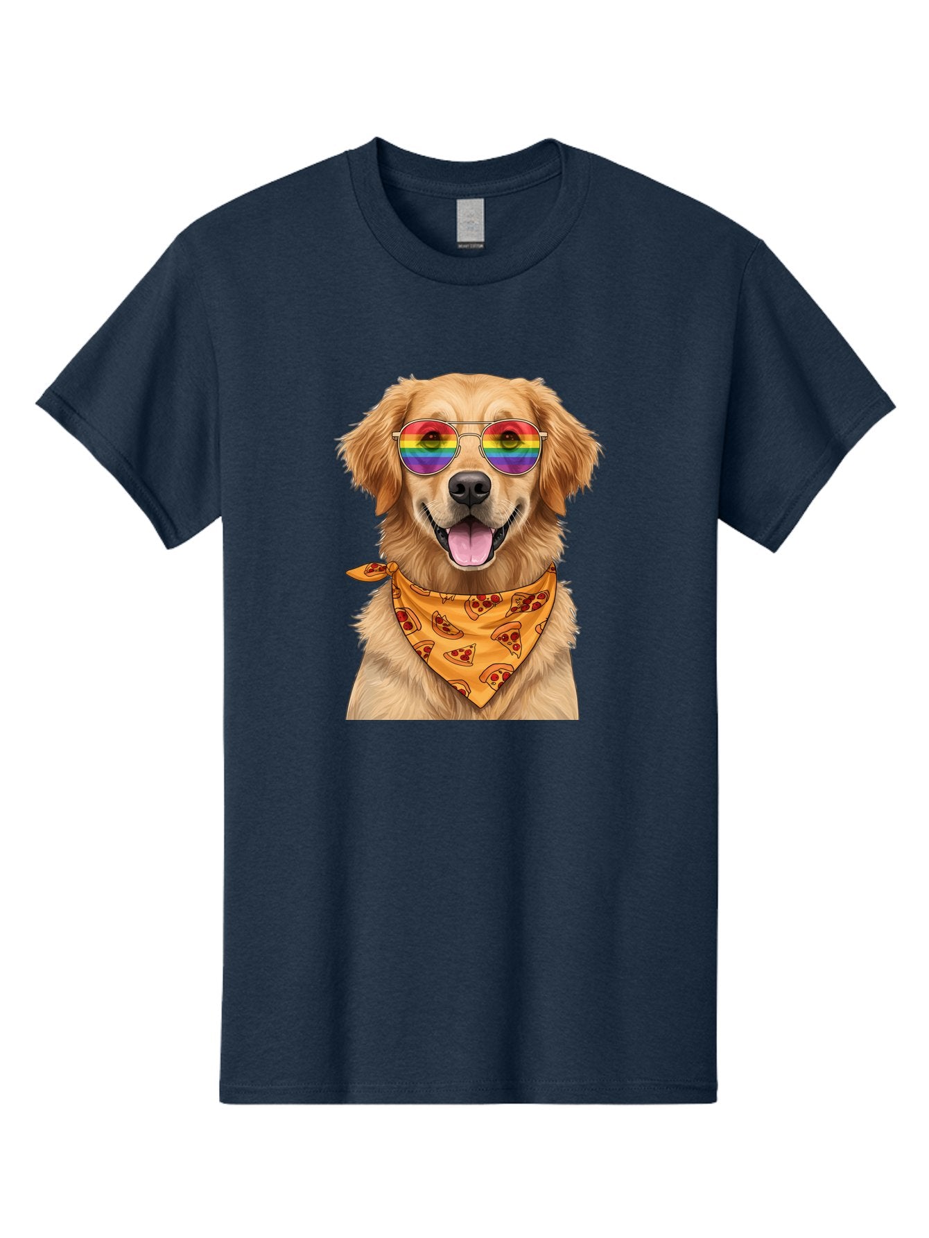 Golden-Retriever-With-Sunglasses-1 Men'S Graphic Tee, 100% Cotton, Comfortable Casual Summer Wear, Machine Washable, Funny Dog, Golden Retriever, Rainbow Sunglasses, Trendy Accessories, Pizza Bandana, Cool Canine, Playful Pet Bac004 13