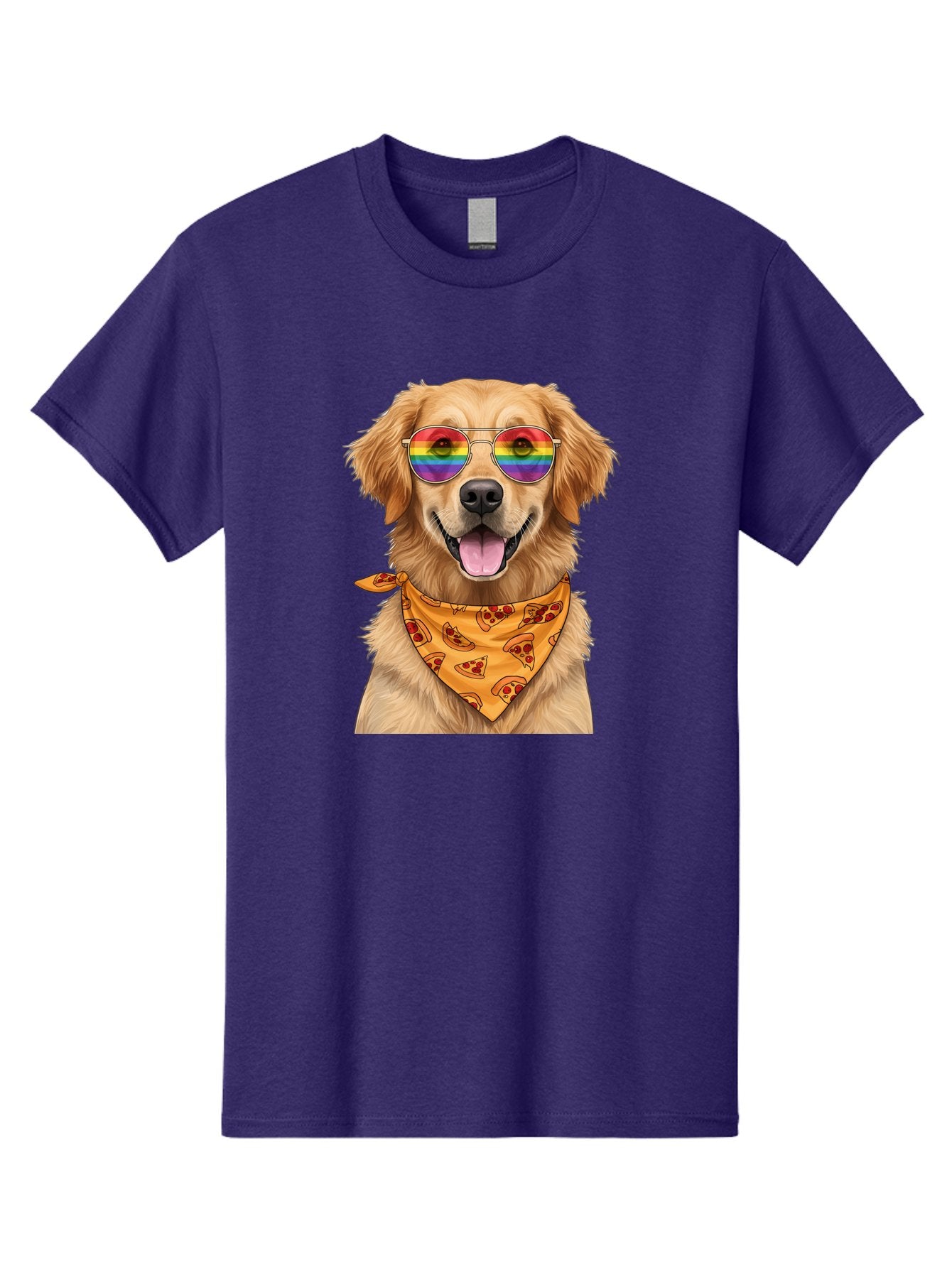 Golden-Retriever-With-Sunglasses-1 Men'S Graphic Tee, 100% Cotton, Comfortable Casual Summer Wear, Machine Washable, Funny Dog, Golden Retriever, Rainbow Sunglasses, Trendy Accessories, Pizza Bandana, Cool Canine, Playful Pet Bac004 8