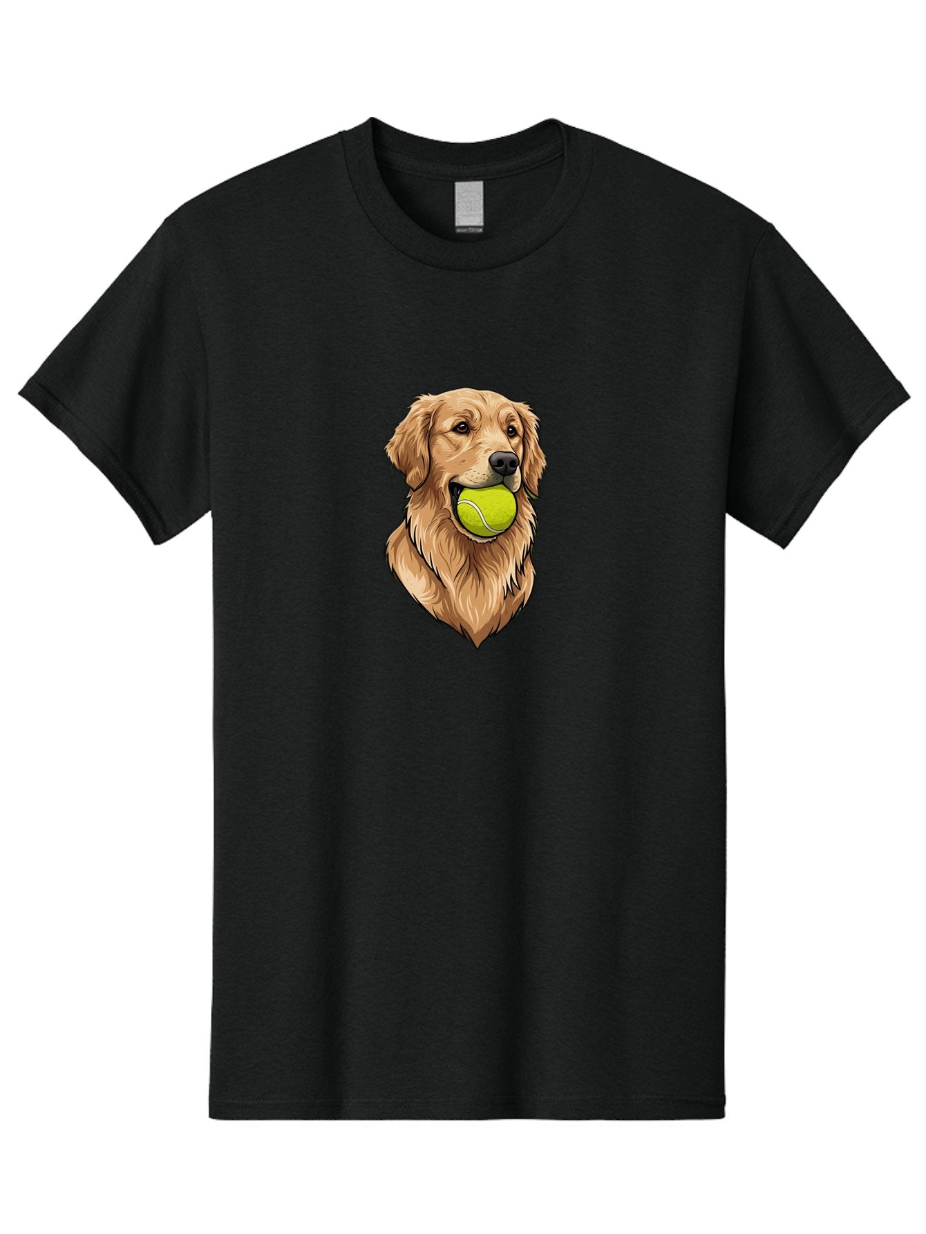 Golden-Retriever-With-Tennis-Ball Men'S Graphic Tee, 100% Cotton, Comfortable Casual Summer Wear, Machine Washable, Golden Retriever Dog Holding Tennis Ball, Playful Pup, Tennis Ball In Mouth, Fun Pet, Playful Pet, Dog Illustration, Bac006 11