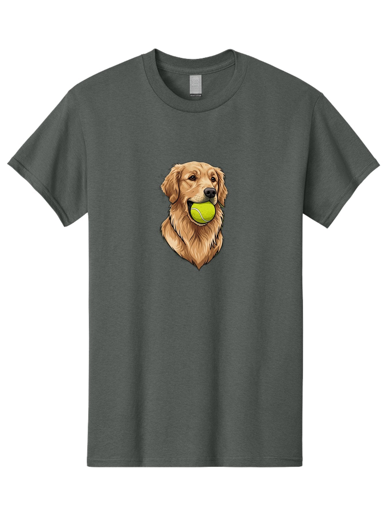 Golden-Retriever-With-Tennis-Ball Men'S Graphic Tee, 100% Cotton, Comfortable Casual Summer Wear, Machine Washable, Golden Retriever Dog Holding Tennis Ball, Playful Pup, Tennis Ball In Mouth, Fun Pet, Playful Pet, Dog Illustration, Bac006