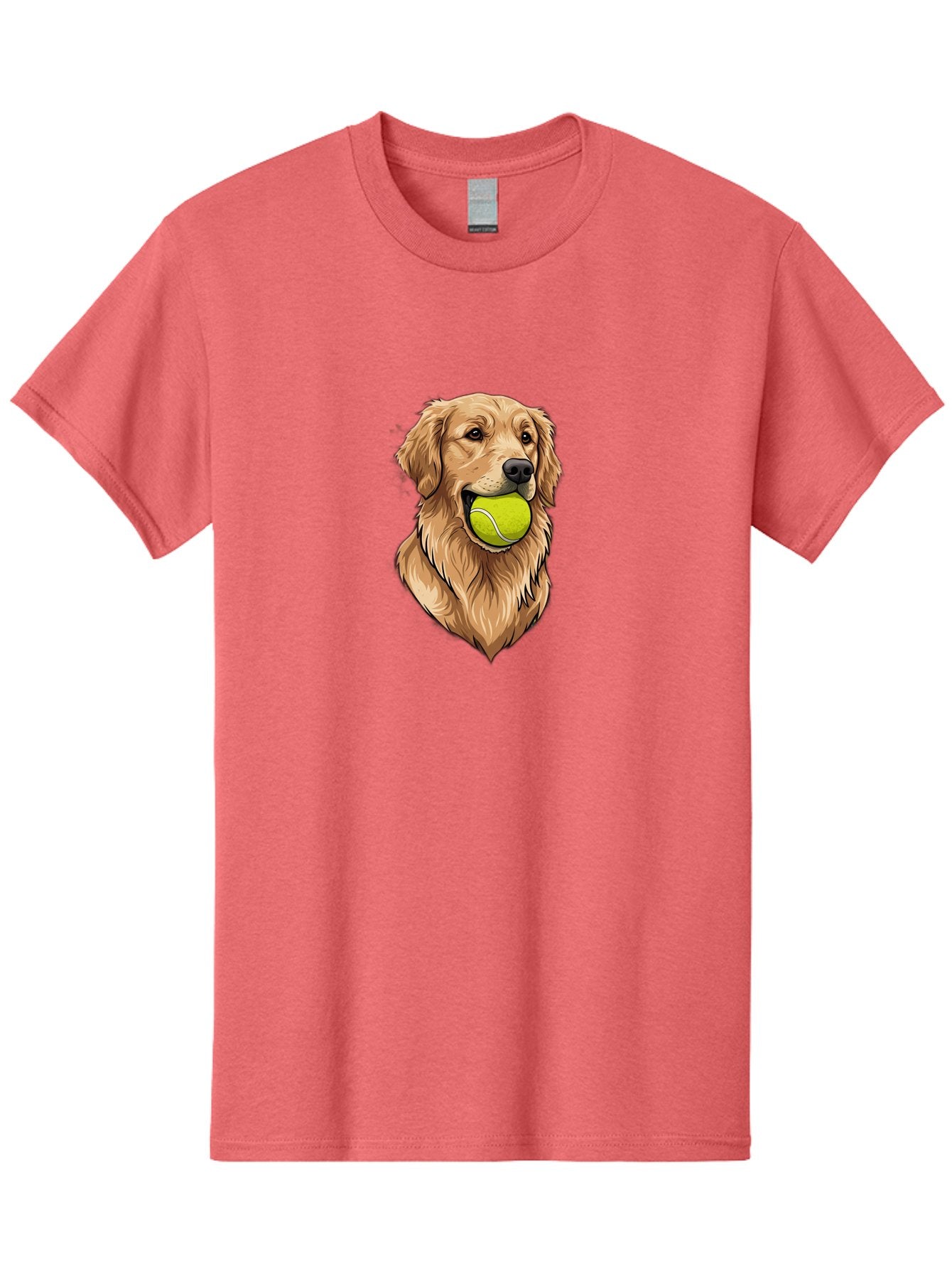 Golden-Retriever-With-Tennis-Ball Men'S Graphic Tee, 100% Cotton, Comfortable Casual Summer Wear, Machine Washable, Golden Retriever Dog Holding Tennis Ball, Playful Pup, Tennis Ball In Mouth, Fun Pet, Playful Pet, Dog Illustration, Bac006 10