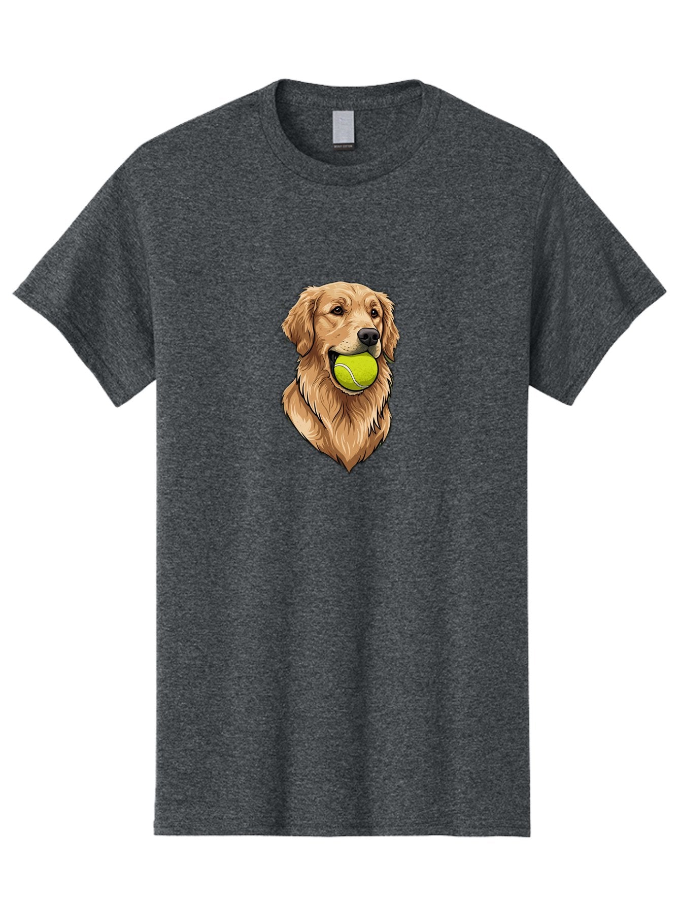 Golden-Retriever-With-Tennis-Ball Men'S Graphic Tee, 100% Cotton, Comfortable Casual Summer Wear, Machine Washable, Golden Retriever Dog Holding Tennis Ball, Playful Pup, Tennis Ball In Mouth, Fun Pet, Playful Pet, Dog Illustration, Bac006 13