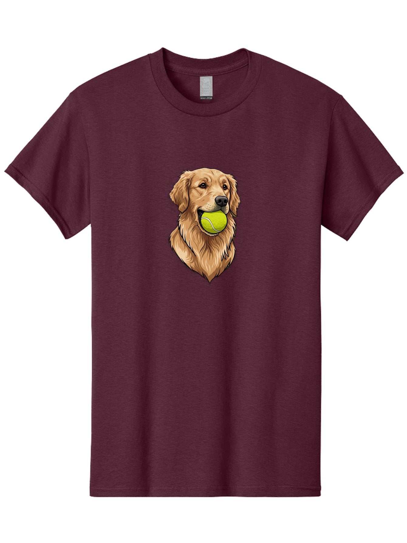 Golden-Retriever-With-Tennis-Ball Men'S Graphic Tee, 100% Cotton, Comfortable Casual Summer Wear, Machine Washable, Golden Retriever Dog Holding Tennis Ball, Playful Pup, Tennis Ball In Mouth, Fun Pet, Playful Pet, Dog Illustration, Bac006 15