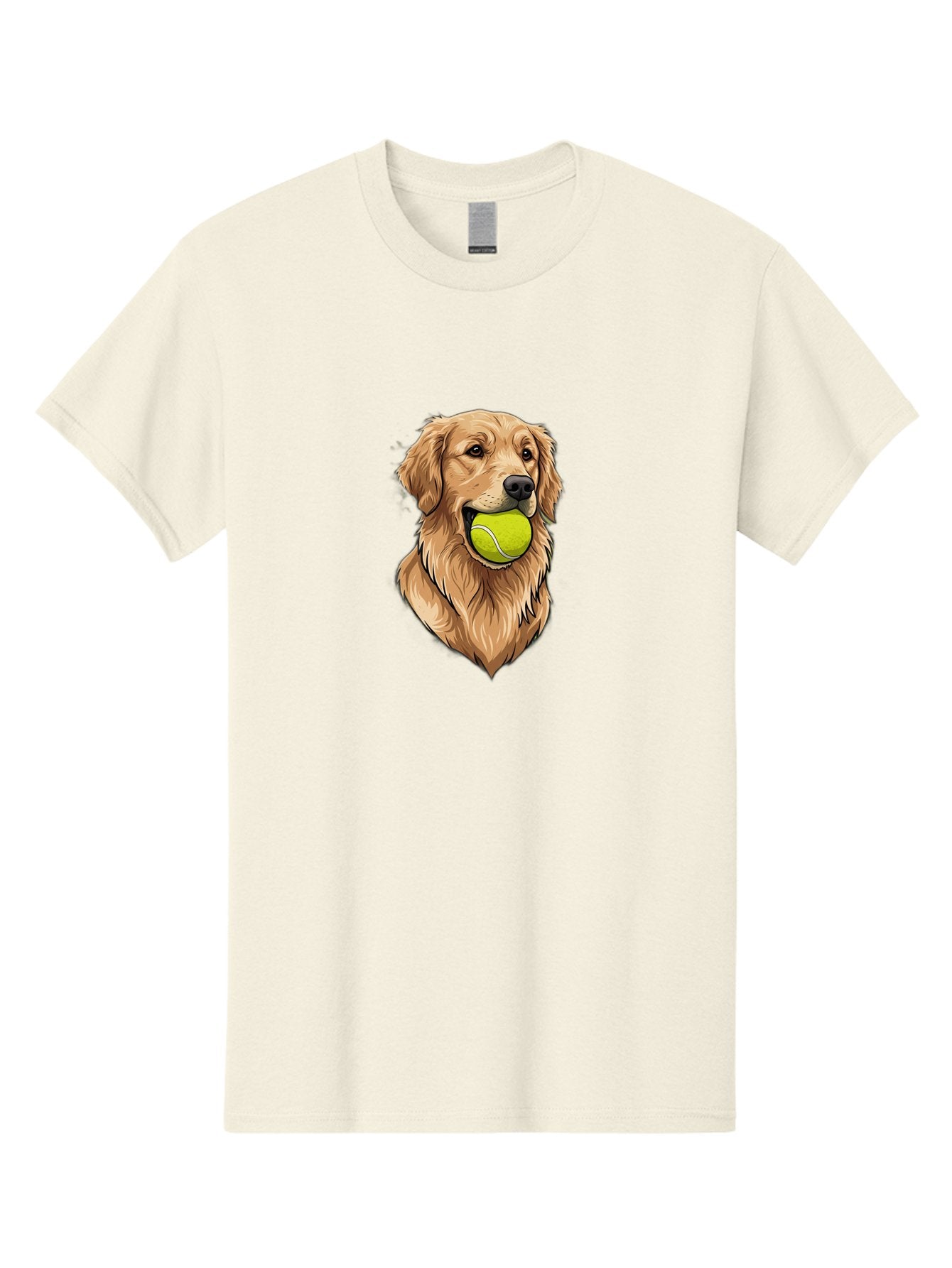 Golden-Retriever-With-Tennis-Ball Men'S Graphic Tee, 100% Cotton, Comfortable Casual Summer Wear, Machine Washable, Golden Retriever Dog Holding Tennis Ball, Playful Pup, Tennis Ball In Mouth, Fun Pet, Playful Pet, Dog Illustration, Bac006 12