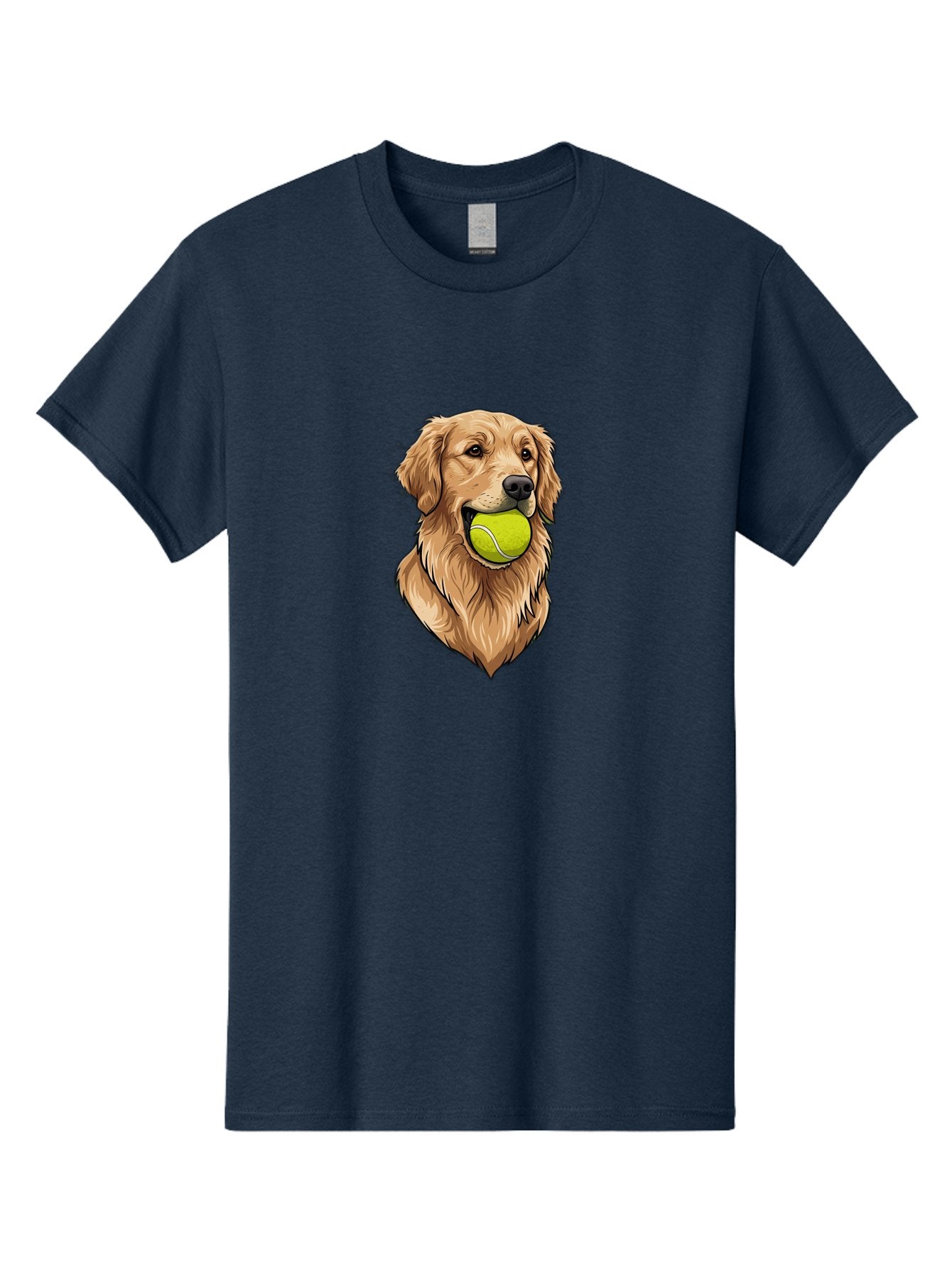 Golden-Retriever-With-Tennis-Ball Men'S Graphic Tee, 100% Cotton, Comfortable Casual Summer Wear, Machine Washable, Golden Retriever Dog Holding Tennis Ball, Playful Pup, Tennis Ball In Mouth, Fun Pet, Playful Pet, Dog Illustration, Bac006 9