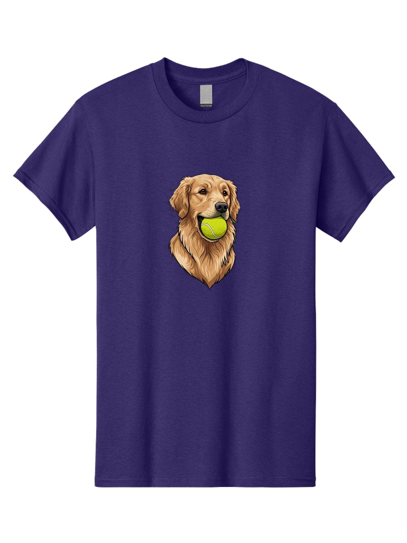 Golden-Retriever-With-Tennis-Ball Men'S Graphic Tee, 100% Cotton, Comfortable Casual Summer Wear, Machine Washable, Golden Retriever Dog Holding Tennis Ball, Playful Pup, Tennis Ball In Mouth, Fun Pet, Playful Pet, Dog Illustration, Bac006 4