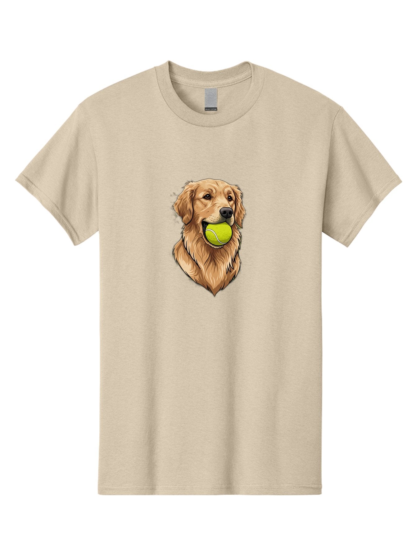 Golden-Retriever-With-Tennis-Ball Men'S Graphic Tee, 100% Cotton, Comfortable Casual Summer Wear, Machine Washable, Golden Retriever Dog Holding Tennis Ball, Playful Pup, Tennis Ball In Mouth, Fun Pet, Playful Pet, Dog Illustration, Bac006 5