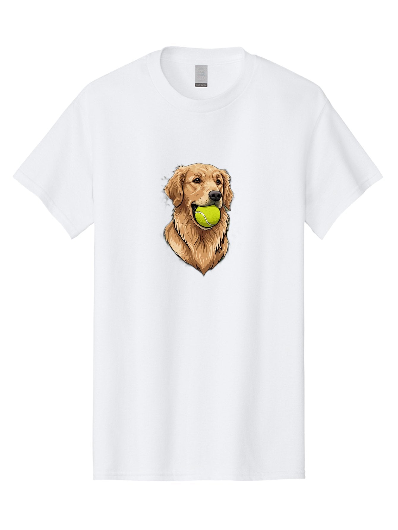 Golden-Retriever-With-Tennis-Ball Men'S Graphic Tee, 100% Cotton, Comfortable Casual Summer Wear, Machine Washable, Golden Retriever Dog Holding Tennis Ball, Playful Pup, Tennis Ball In Mouth, Fun Pet, Playful Pet, Dog Illustration, Bac006 3