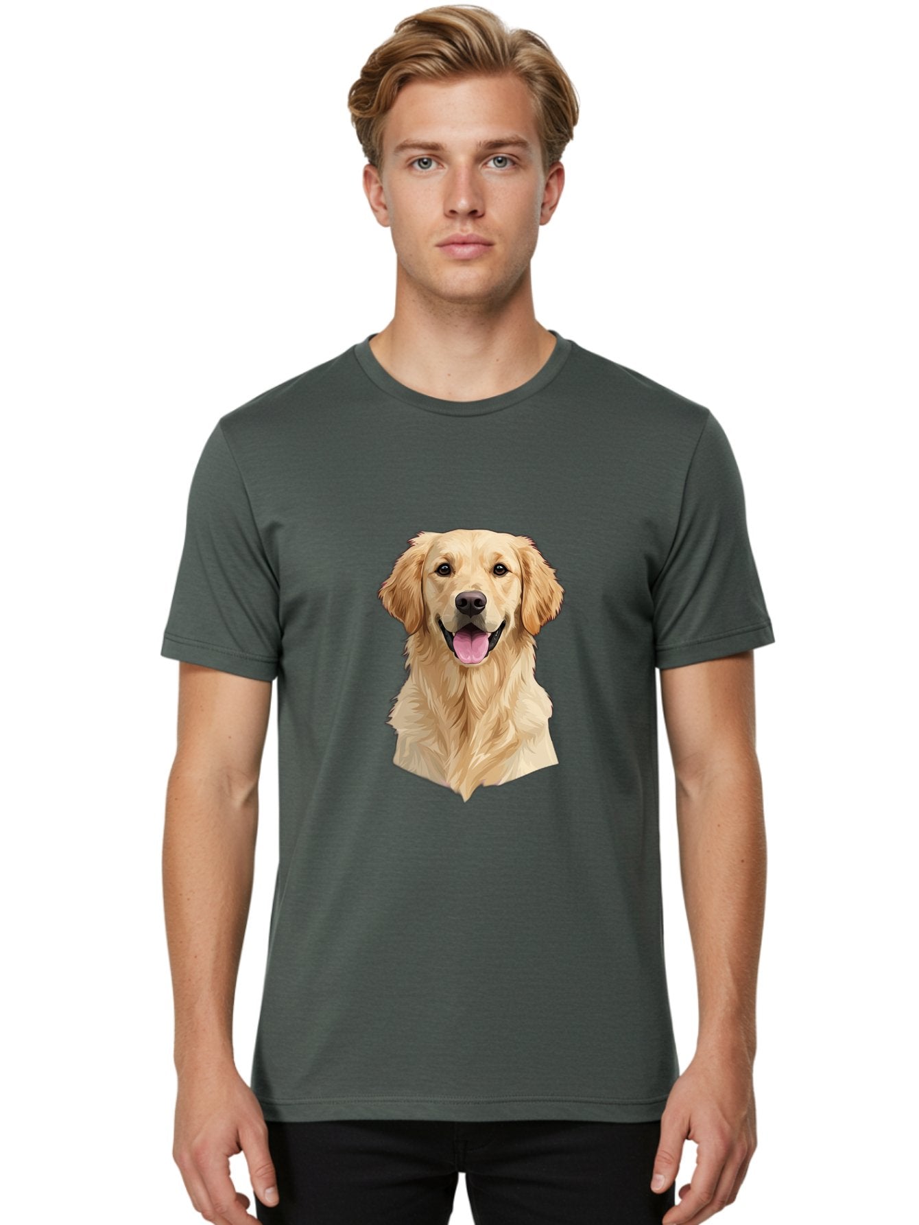 Golden-Retriever Men'S Graphic Tee, 100% Cotton, Comfortable Casual Summer Wear, Machine Washable, Happy Golden Retriever, Friendly Dog, Smiling Pet, Playful Animal, Cute Canine, Dog Portrait, Retriever Illustration Bac007 20