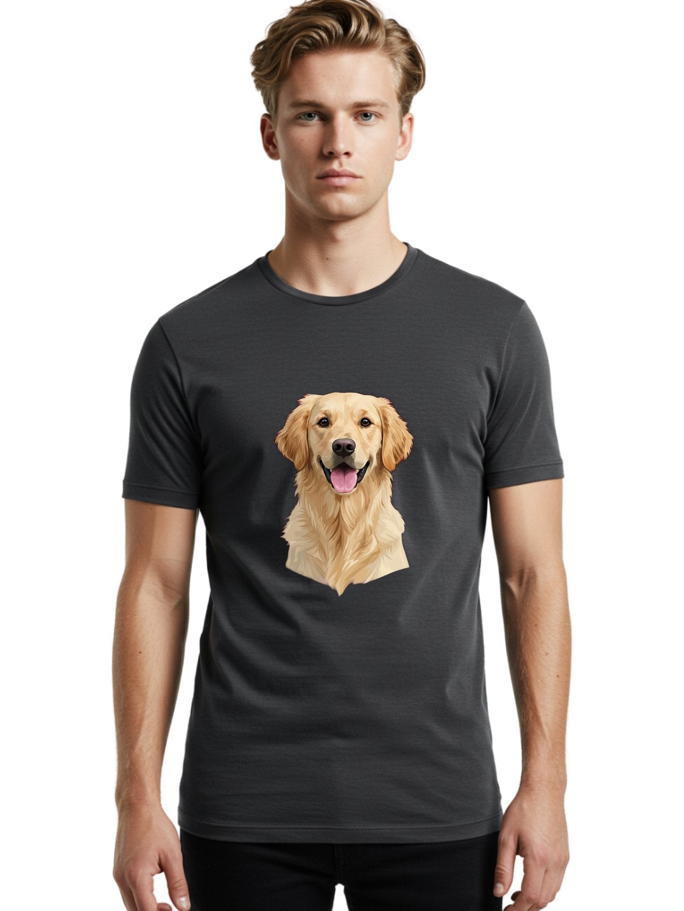 Golden-Retriever Men'S Graphic Tee, 100% Cotton, Comfortable Casual Summer Wear, Machine Washable, Happy Golden Retriever, Friendly Dog, Smiling Pet, Playful Animal, Cute Canine, Dog Portrait, Retriever Illustration Bac007 29