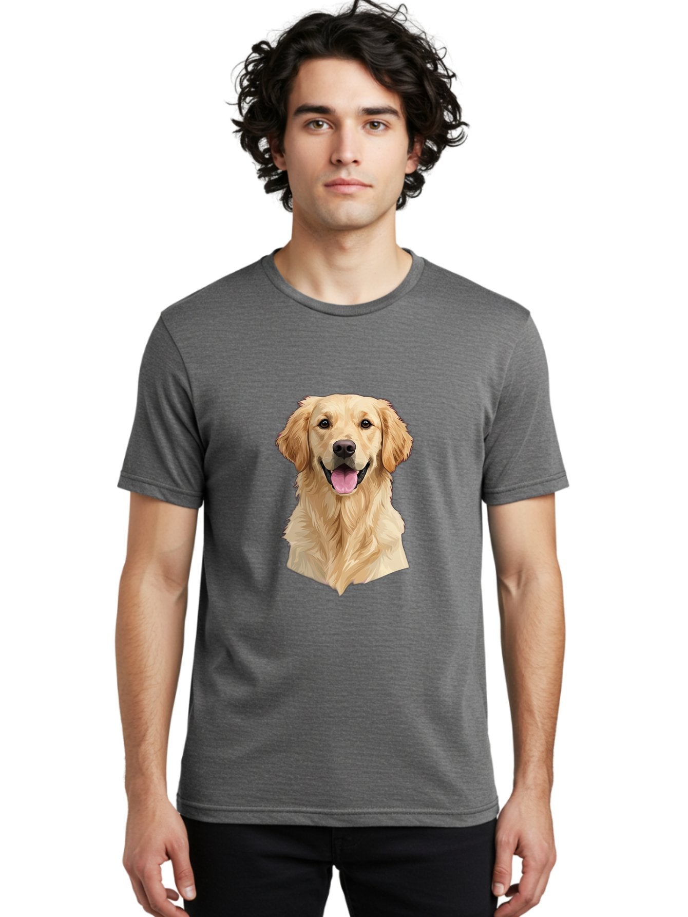Golden-Retriever Men'S Graphic Tee, 100% Cotton, Comfortable Casual Summer Wear, Machine Washable, Happy Golden Retriever, Friendly Dog, Smiling Pet, Playful Animal, Cute Canine, Dog Portrait, Retriever Illustration Bac007 21
