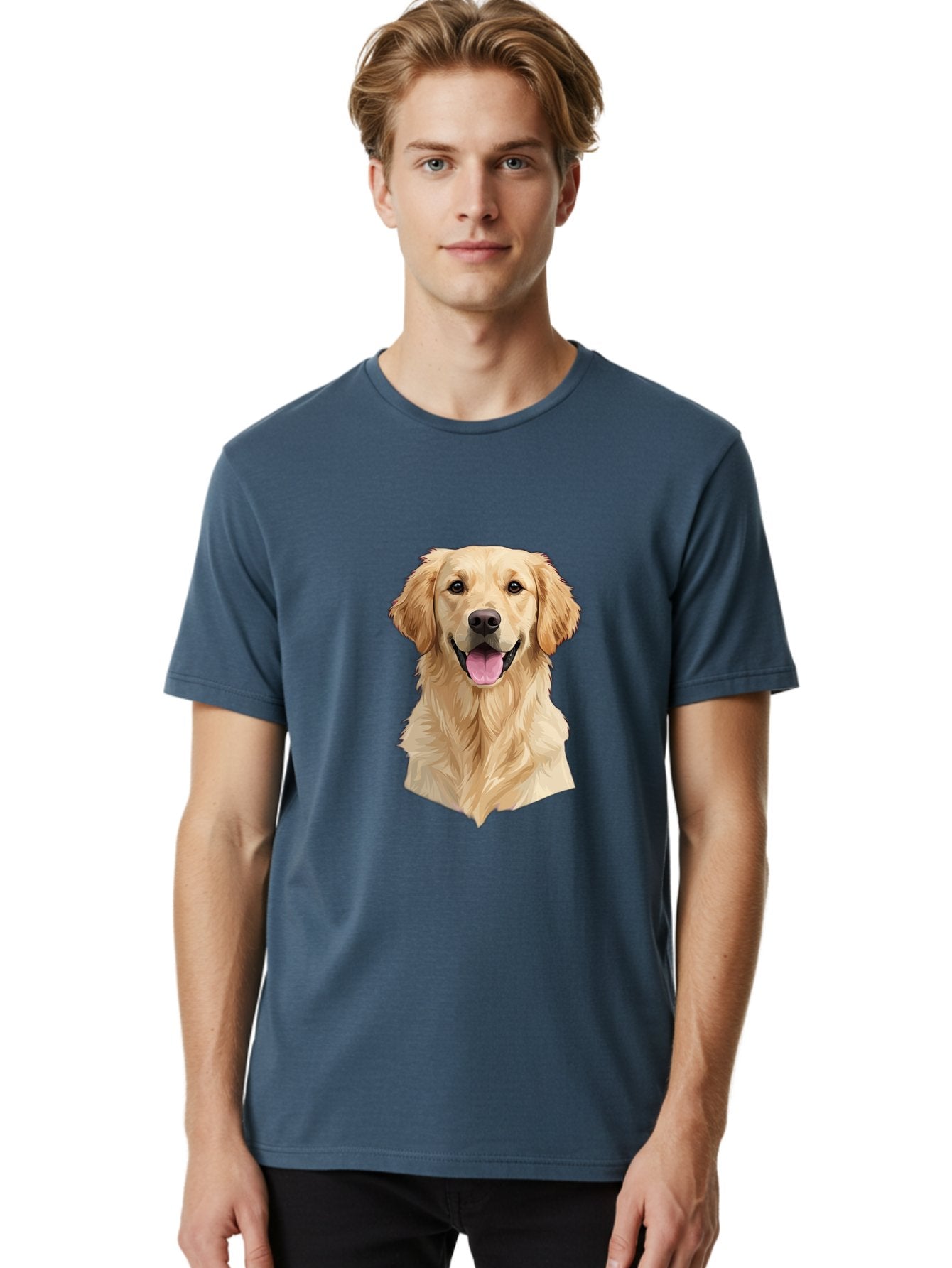 Golden-Retriever Men'S Graphic Tee, 100% Cotton, Comfortable Casual Summer Wear, Machine Washable, Happy Golden Retriever, Friendly Dog, Smiling Pet, Playful Animal, Cute Canine, Dog Portrait, Retriever Illustration Bac007 22