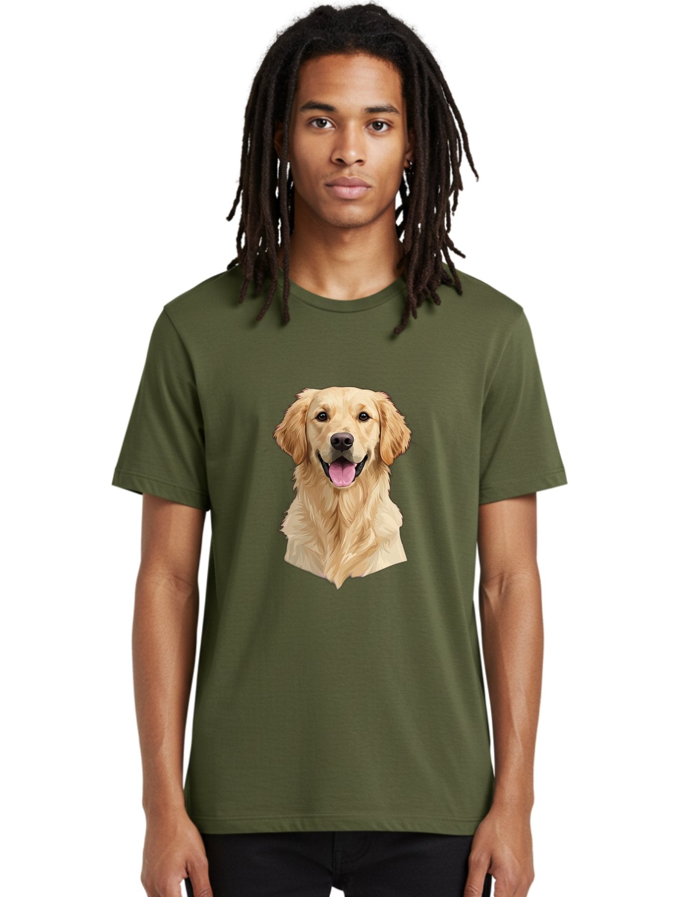 Golden-Retriever Men'S Graphic Tee, 100% Cotton, Comfortable Casual Summer Wear, Machine Washable, Happy Golden Retriever, Friendly Dog, Smiling Pet, Playful Animal, Cute Canine, Dog Portrait, Retriever Illustration Bac007 23