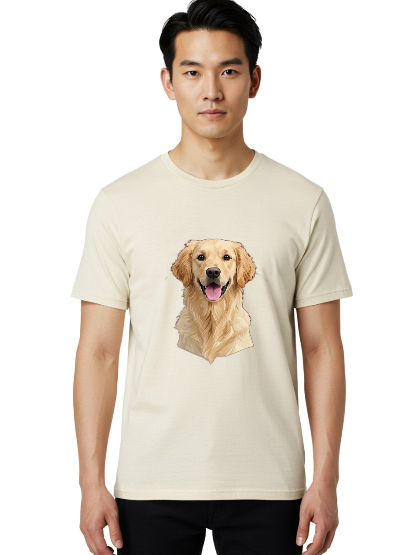Golden-Retriever Men'S Graphic Tee, 100% Cotton, Comfortable Casual Summer Wear, Machine Washable, Happy Golden Retriever, Friendly Dog, Smiling Pet, Playful Animal, Cute Canine, Dog Portrait, Retriever Illustration Bac007 26
