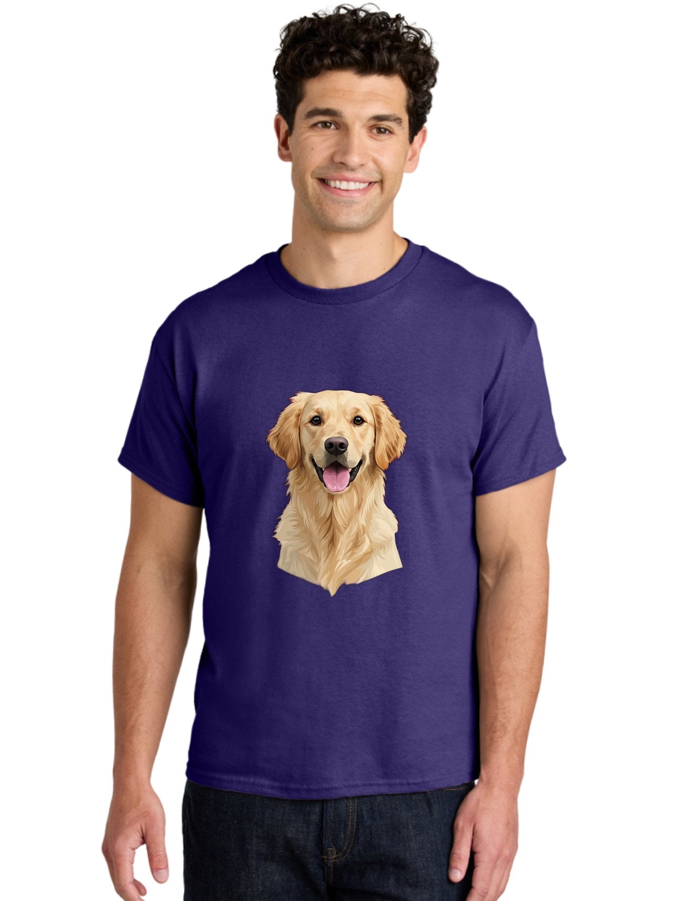 Golden-Retriever Men'S Graphic Tee, 100% Cotton, Comfortable Casual Summer Wear, Machine Washable, Happy Golden Retriever, Friendly Dog, Smiling Pet, Playful Animal, Cute Canine, Dog Portrait, Retriever Illustration Bac007 19