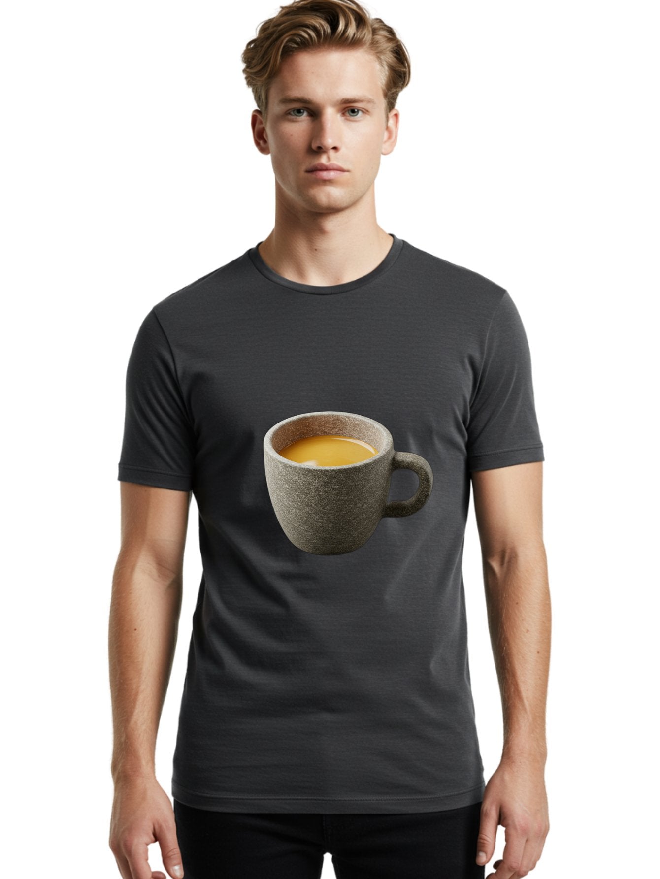 Grey-Coffee-Mug Men'S Graphic Tee, 100% Cotton, Comfortable Casual Summer Wear, Machine Washable, Coffee Cup, Gray Mug, Coffee Drink, Morning Coffee, Coffee Time, Beverage, Hot Drink, Cozy Moment Bac008 21