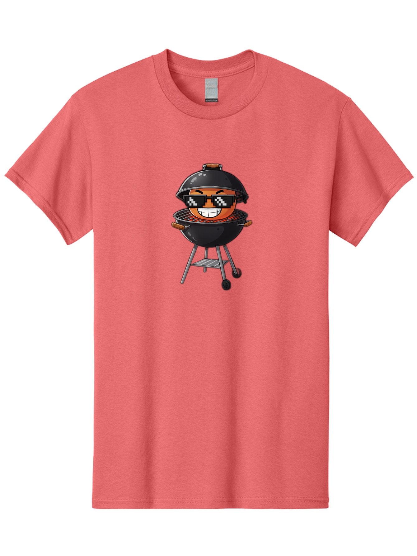 Grill-Emoji Men'S Graphic Tee, 100% Cotton, Comfortable Casual Summer Wear, Machine Washable, Burger In Barbecue Grill, Cool Burger, Grill Master, Barbecue Party, Funny Cartoon, Pixelated Sunglasses, Happy Burger, Grill Scene, Summer Vibe, Bac009 7