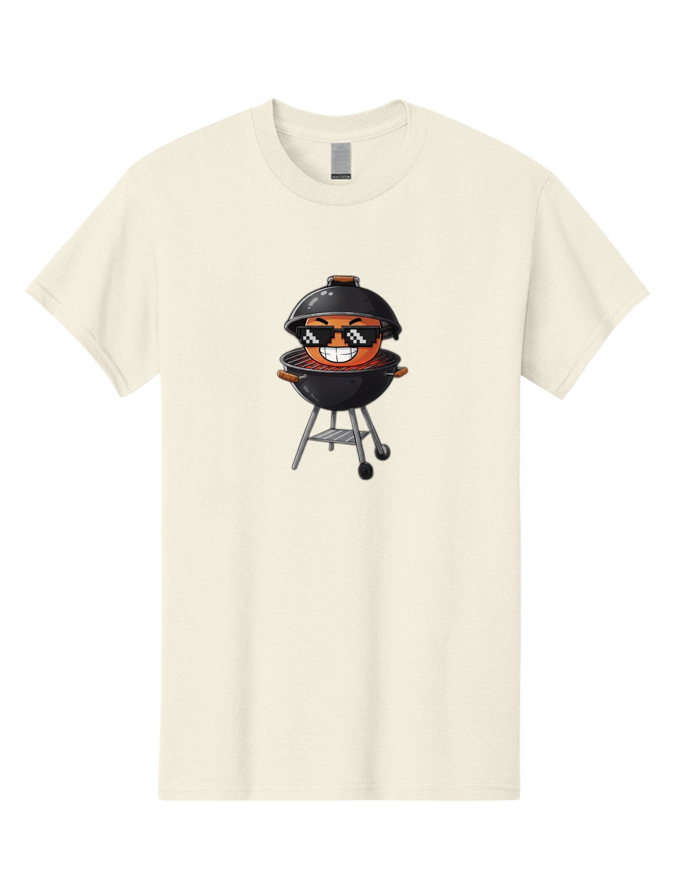 Grill-Emoji Men'S Graphic Tee, 100% Cotton, Comfortable Casual Summer Wear, Machine Washable, Burger In Barbecue Grill, Cool Burger, Grill Master, Barbecue Party, Funny Cartoon, Pixelated Sunglasses, Happy Burger, Grill Scene, Summer Vibe, Bac009