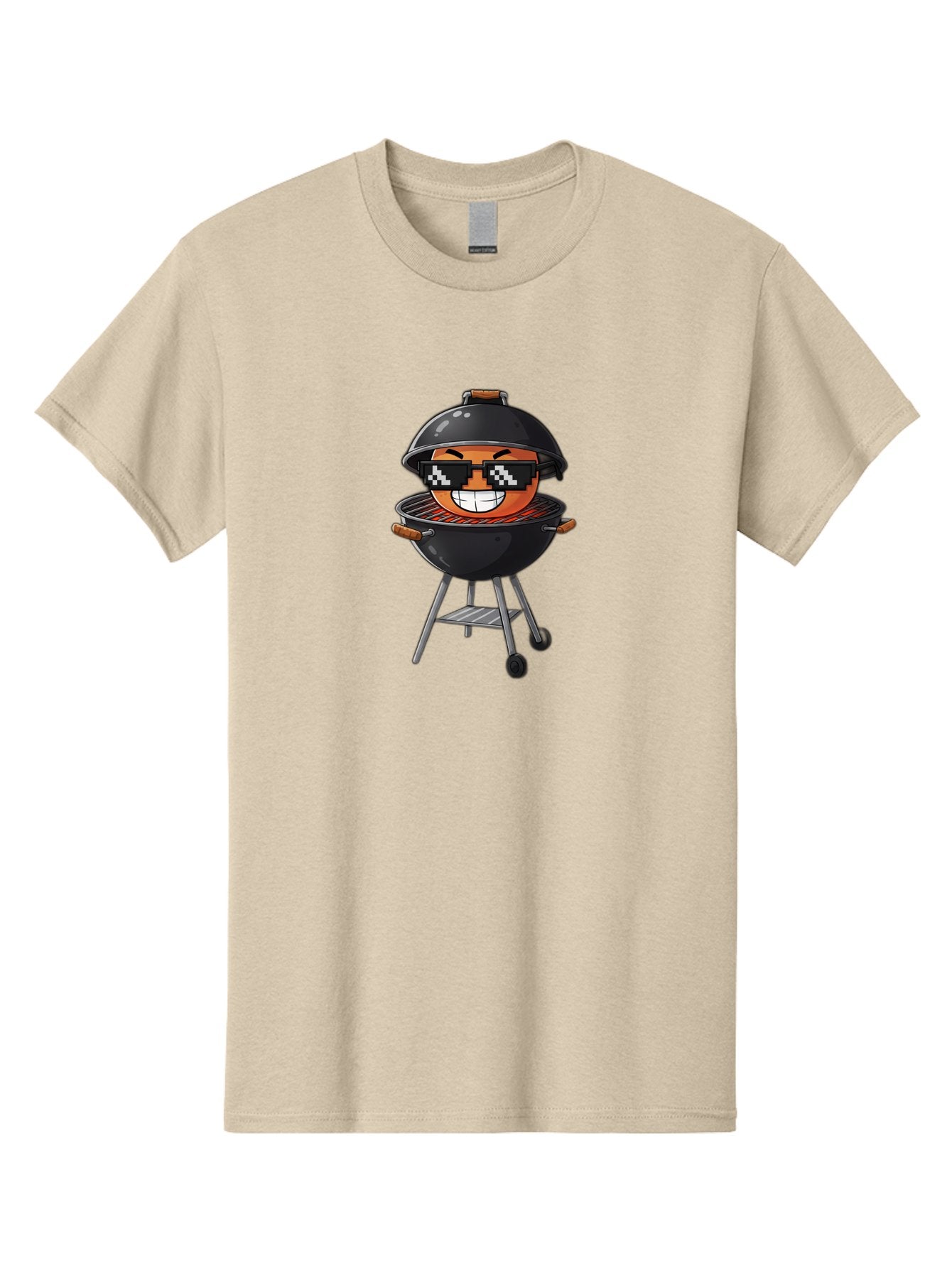 Grill-Emoji Men'S Graphic Tee, 100% Cotton, Comfortable Casual Summer Wear, Machine Washable, Burger In Barbecue Grill, Cool Burger, Grill Master, Barbecue Party, Funny Cartoon, Pixelated Sunglasses, Happy Burger, Grill Scene, Summer Vibe, Bac009 6