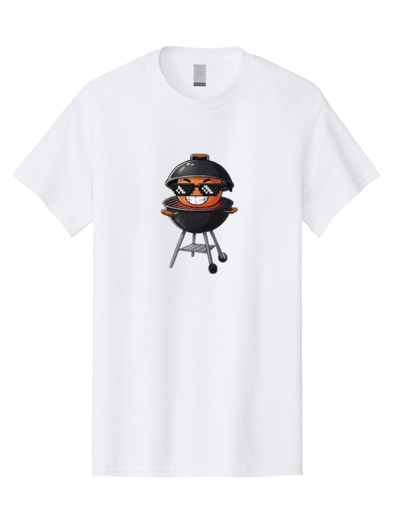 Grill-Emoji Men'S Graphic Tee, 100% Cotton, Comfortable Casual Summer Wear, Machine Washable, Burger In Barbecue Grill, Cool Burger, Grill Master, Barbecue Party, Funny Cartoon, Pixelated Sunglasses, Happy Burger, Grill Scene, Summer Vibe, Bac009