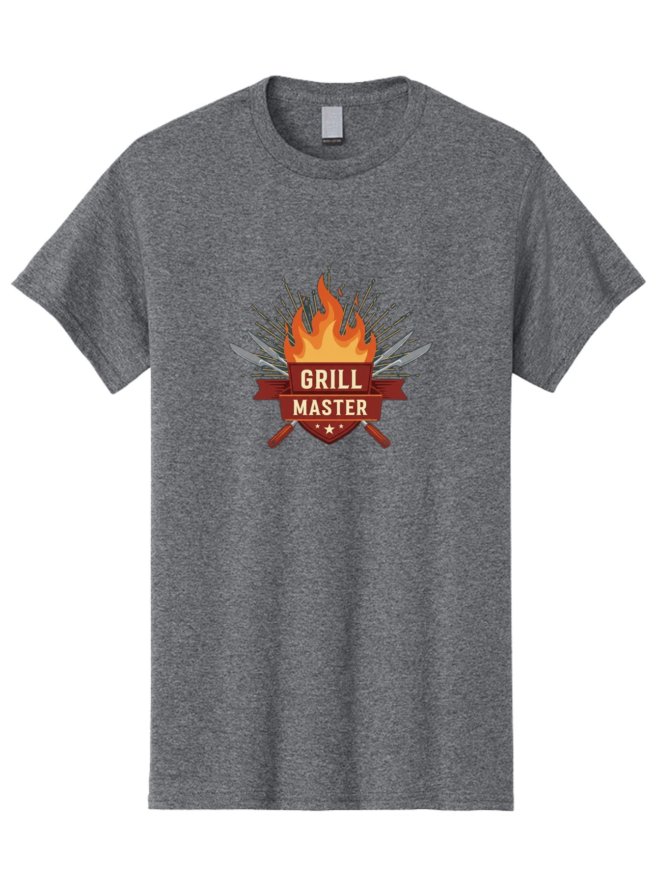 Grill-Master-2 Men'S Graphic Tee, 100% Cotton, Comfortable Casual Summer Wear, Machine Washable, Grill Master Logo, Kitchen Utensils, Chef Knives, Flame Design, Cooking Emblem, Culinary Arts, Barbecue Symbol, Cooking Flames, Chef Badge Bac011