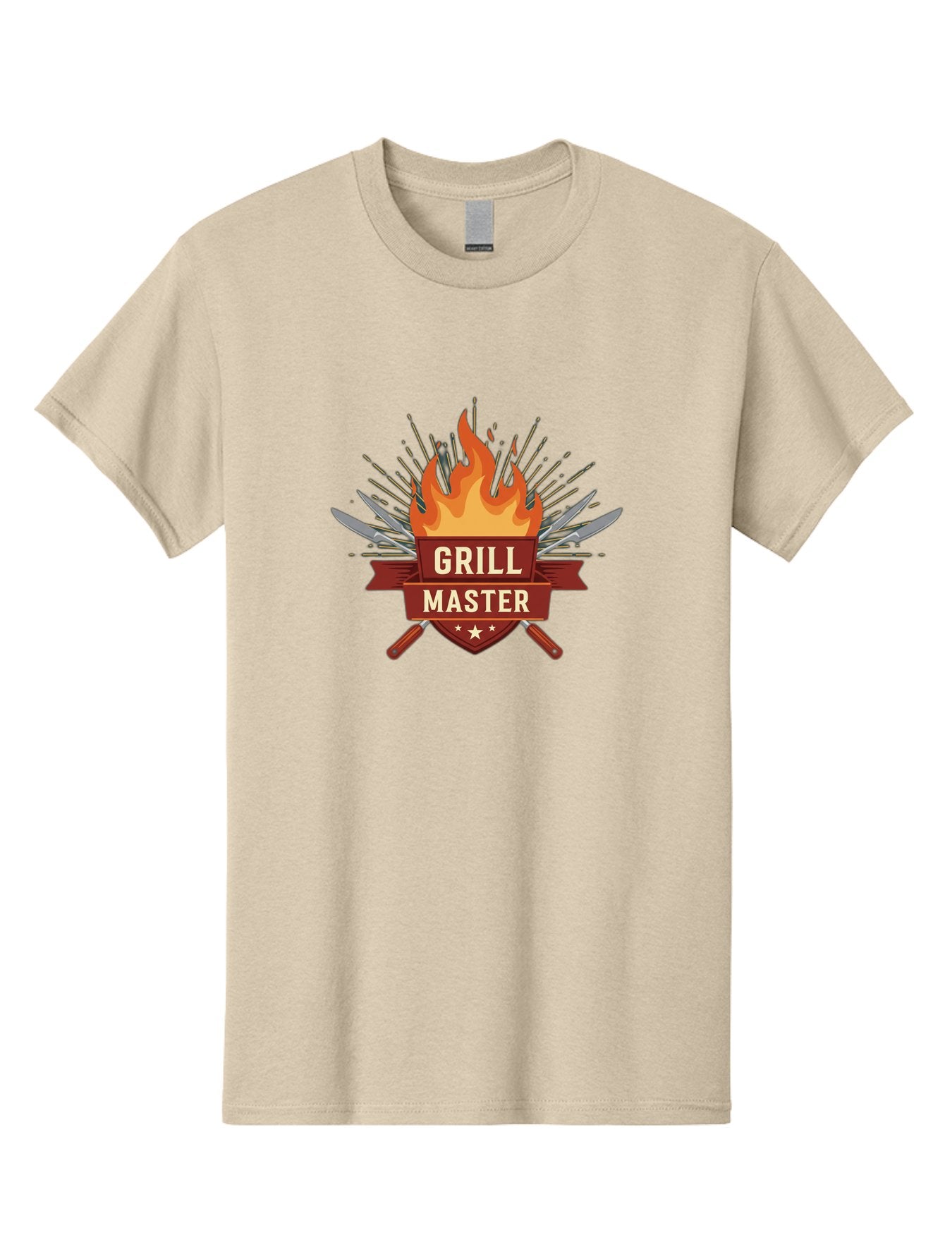 Grill-Master-2 Men'S Graphic Tee, 100% Cotton, Comfortable Casual Summer Wear, Machine Washable, Grill Master Logo, Kitchen Utensils, Chef Knives, Flame Design, Cooking Emblem, Culinary Arts, Barbecue Symbol, Cooking Flames, Chef Badge Bac011 4