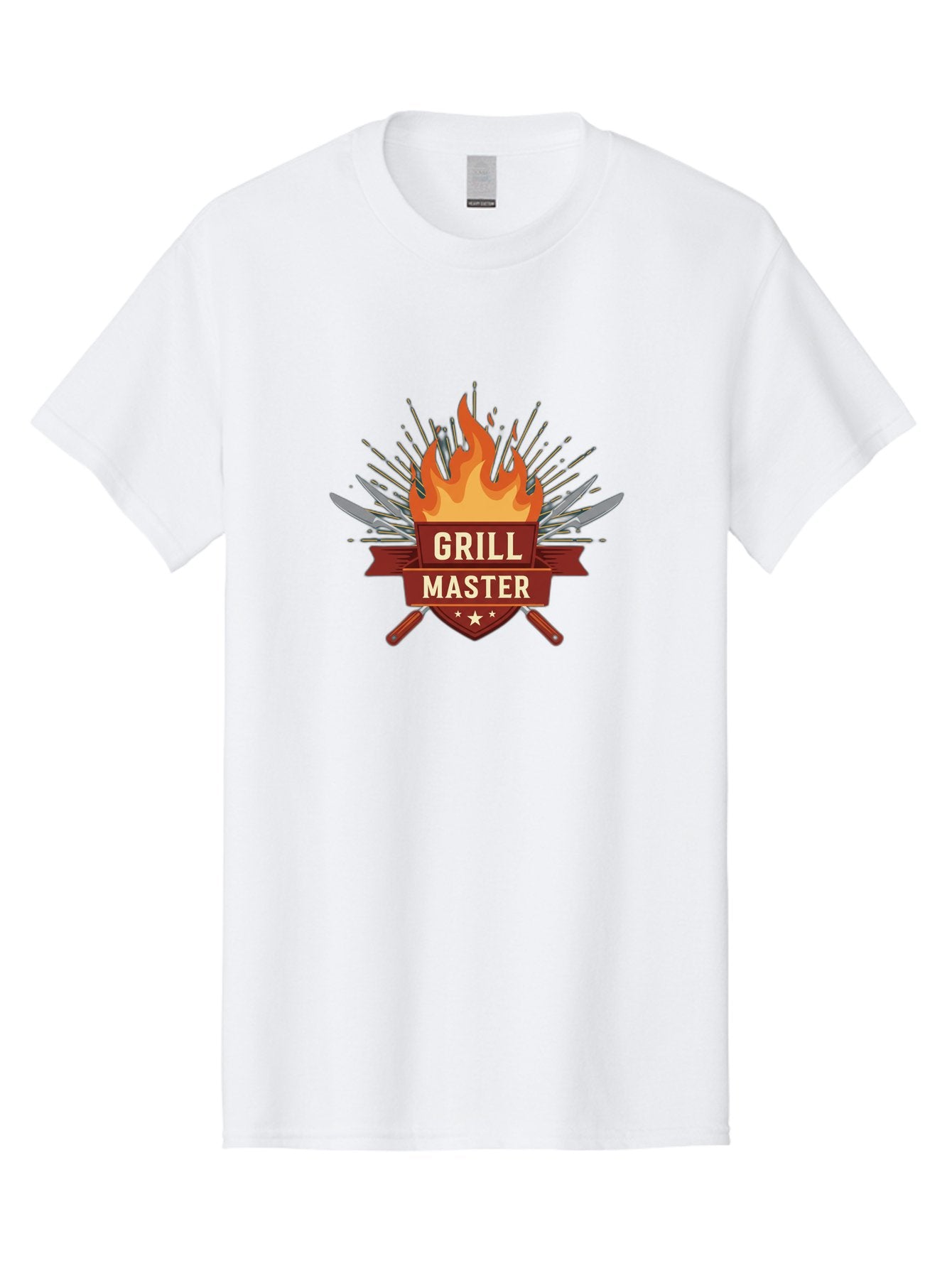 Grill-Master-2 Men'S Graphic Tee, 100% Cotton, Comfortable Casual Summer Wear, Machine Washable, Grill Master Logo, Kitchen Utensils, Chef Knives, Flame Design, Cooking Emblem, Culinary Arts, Barbecue Symbol, Cooking Flames, Chef Badge Bac011 7